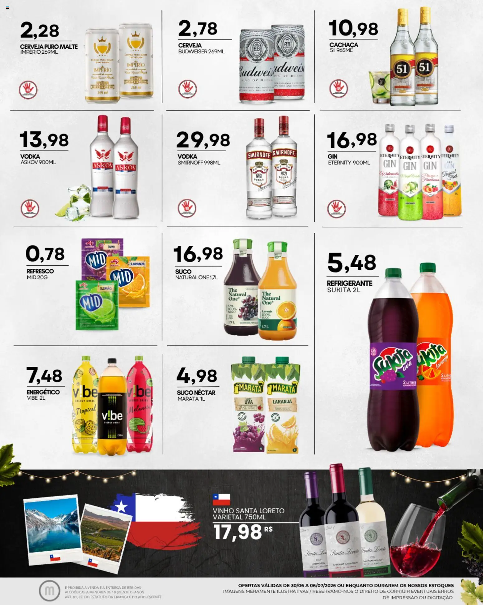 Mercadão Atacadista Folheto - válido de 30/06/2026 | Página: 10 | Produtos: Refresco, Cachaça, Suco, Vinho