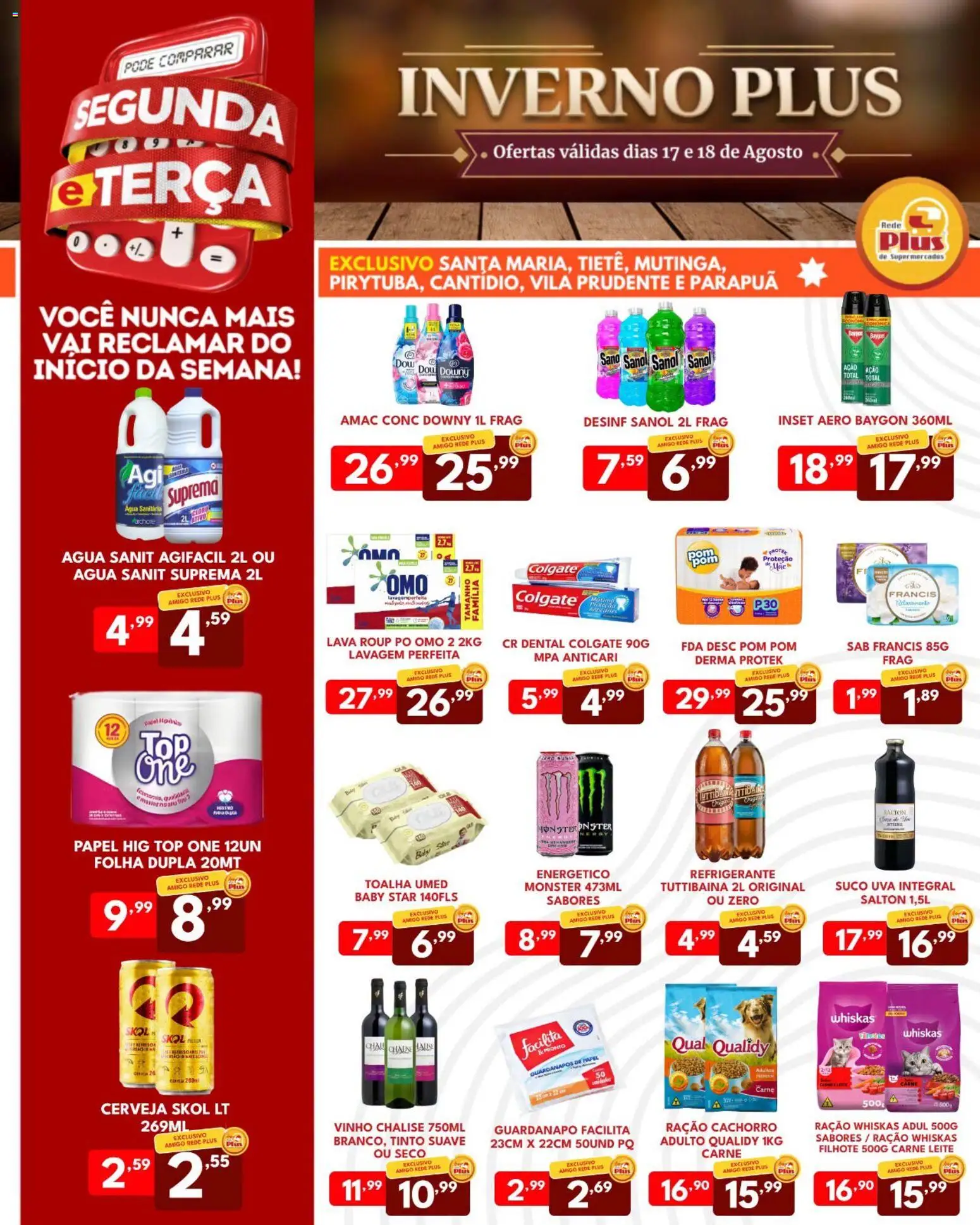Rede Plus Supermercados Folheto - válido de 17/08/2026 | Página: 2 | Produtos: Água, Monster, Ração, Guardanapo
