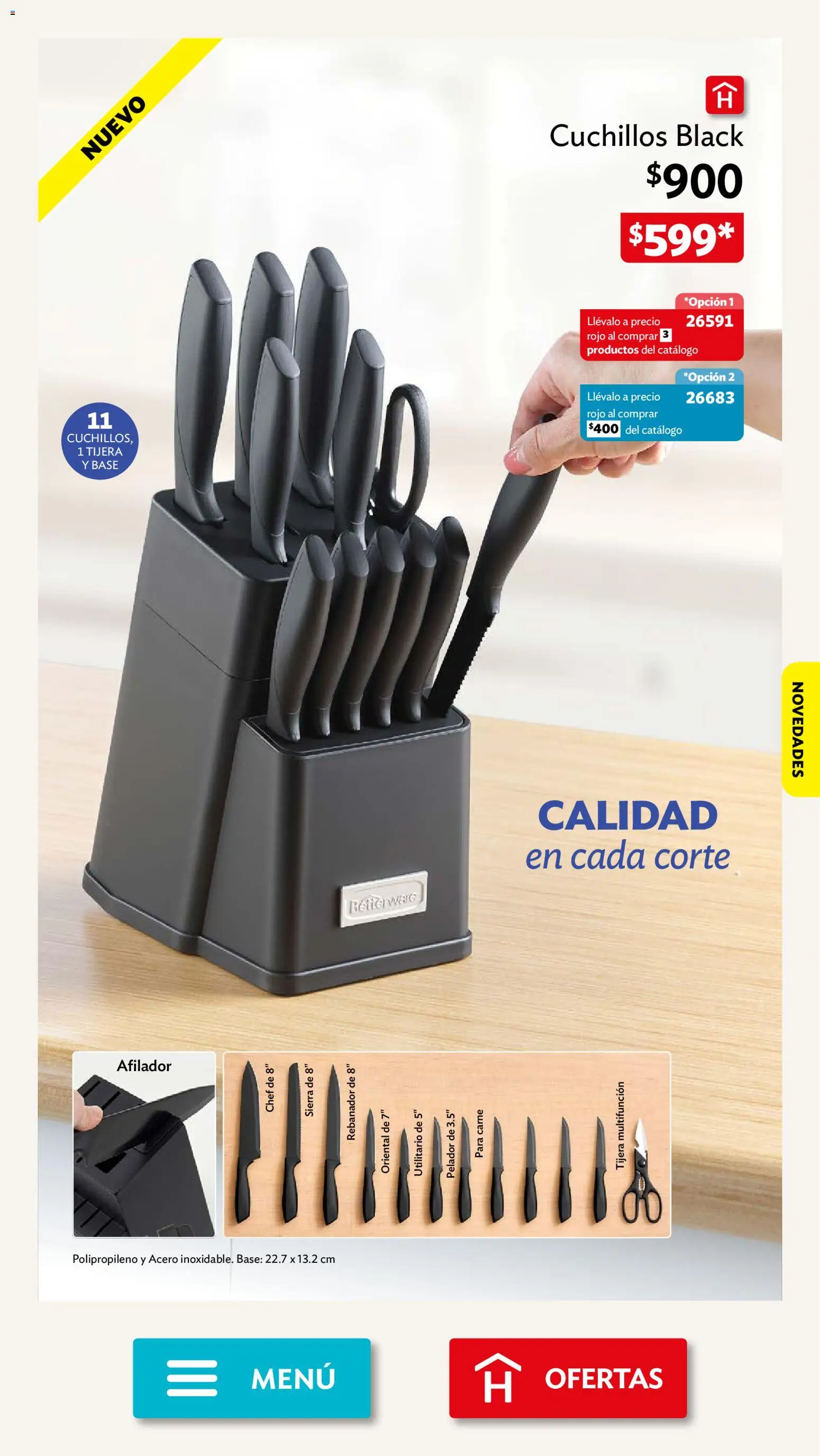 Nuevas ofertas de Betterware válidas en toda la República Mexicana desde el 28/09/2026. ¡Encuentra las mejores ofertas en Betterware campaña 10 2026! | Página: 5 | Productos: Tijera, Cuchillos, Carne, Pelador
