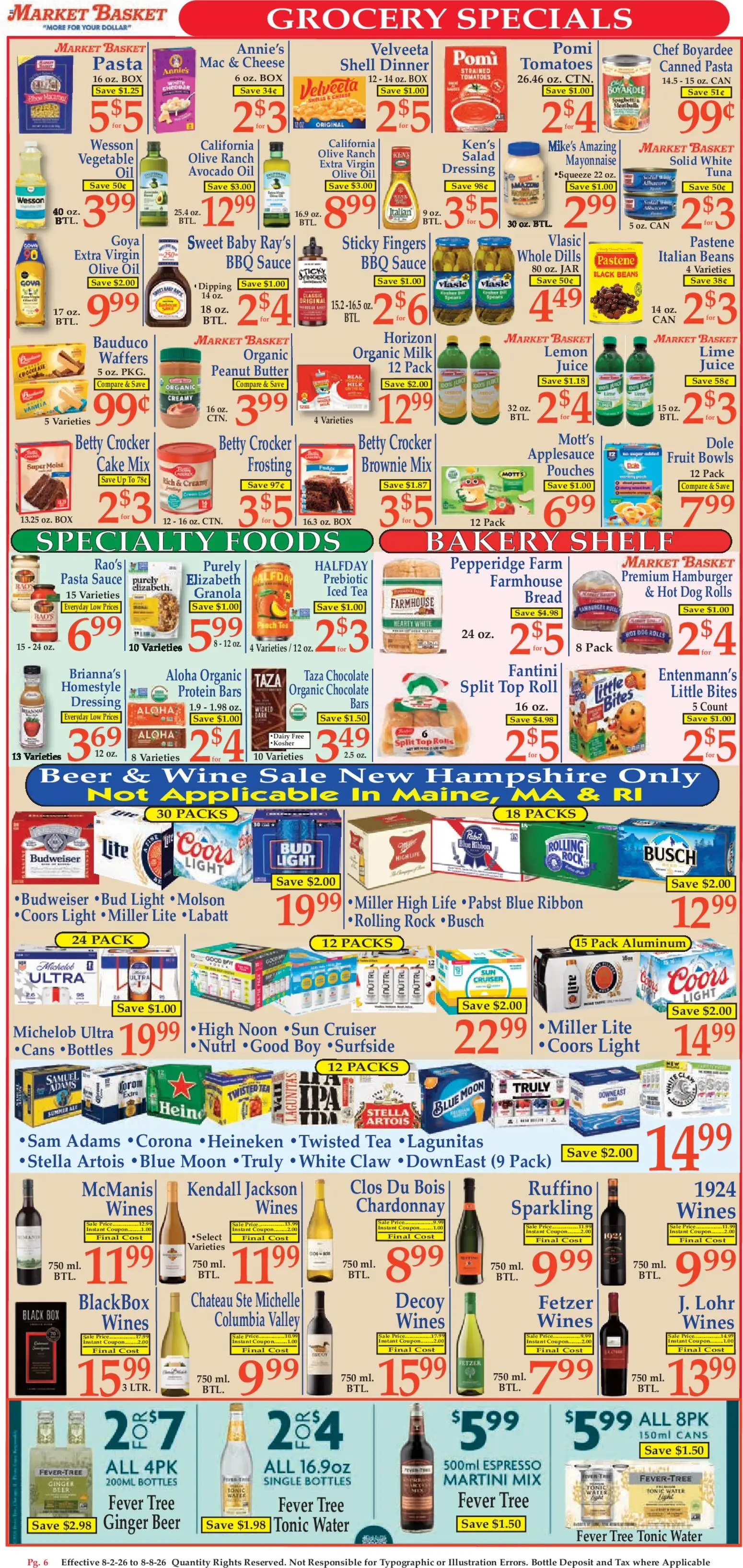 Market Basket Ad - valid from 08/02/2026 | Page: 6 | Products: Box, Pasta, Water, Mayonnaise