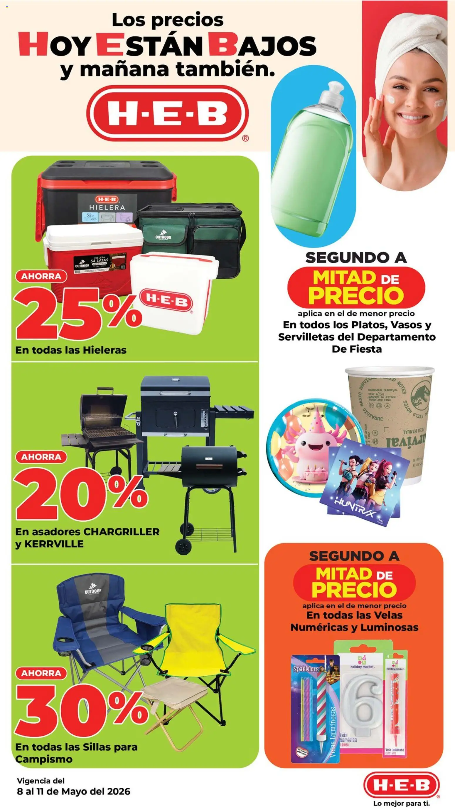 Nuevas ofertas de H-E-B válidas en toda la República Mexicana desde el 08.05.2026. ¡Encuentra las mejores ofertas en H-E-B folleto Calidad! | Página: 12 | Productos: Hielera, Vela, Vasos, Servilletas