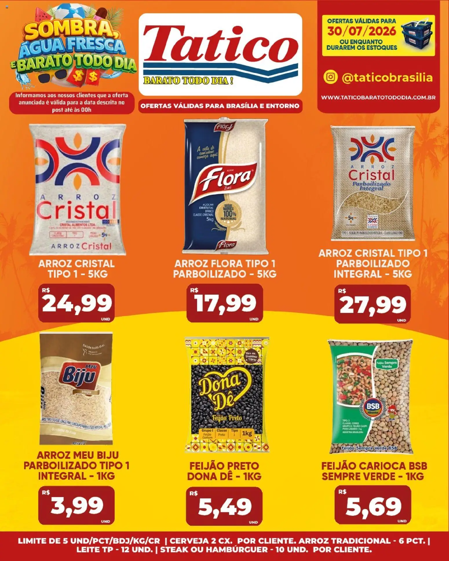 Tatico Folheto - válido de 31/07/2026 | Página: 34 | Produtos: Leite, Arroz, Hambúrguer, Açúcar