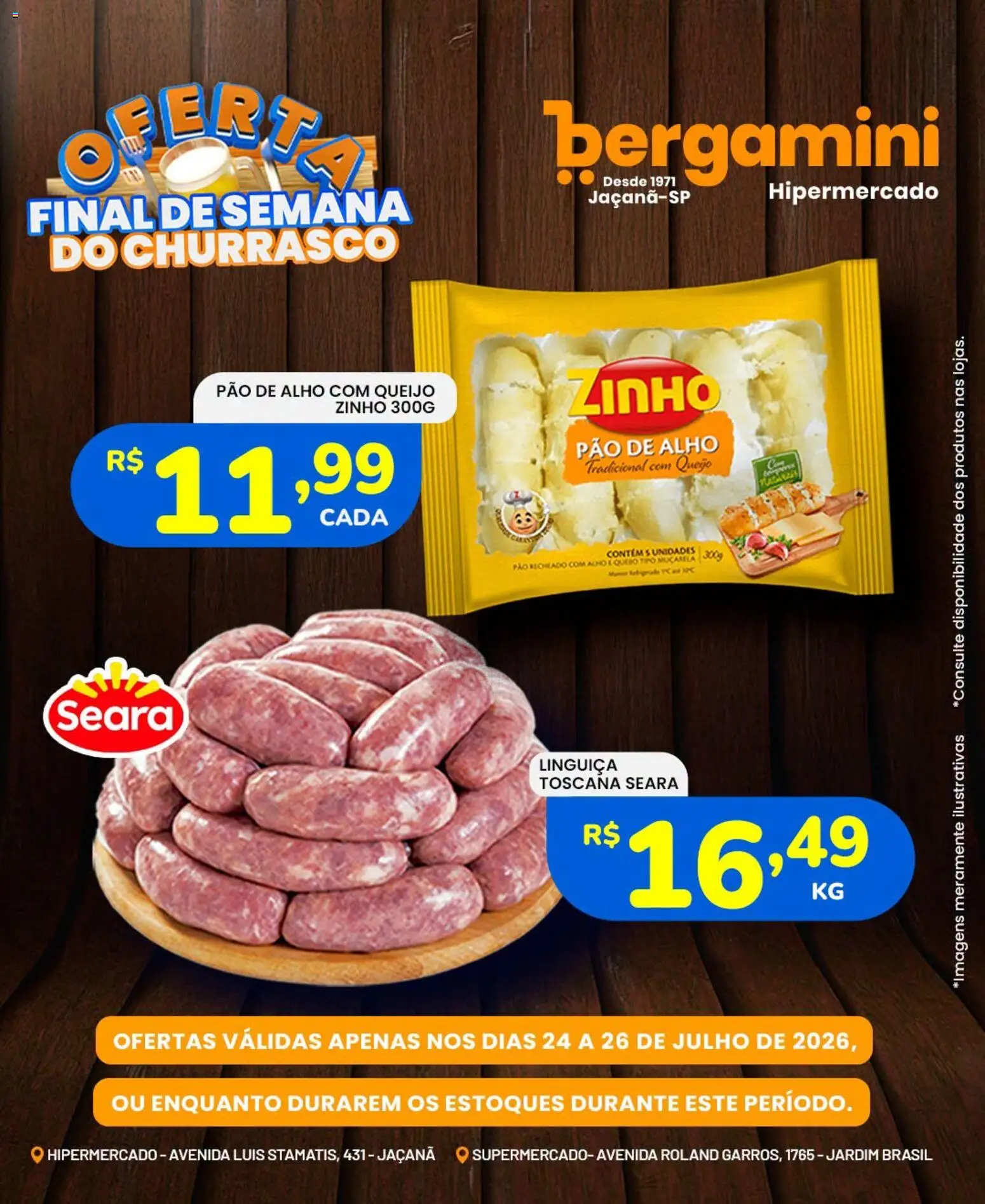 Supermercado Bergamini Folheto - válido de 24/07/2026 | Página: 4 | Produtos: Alho, Pao de alho, Linguiça, Queijo