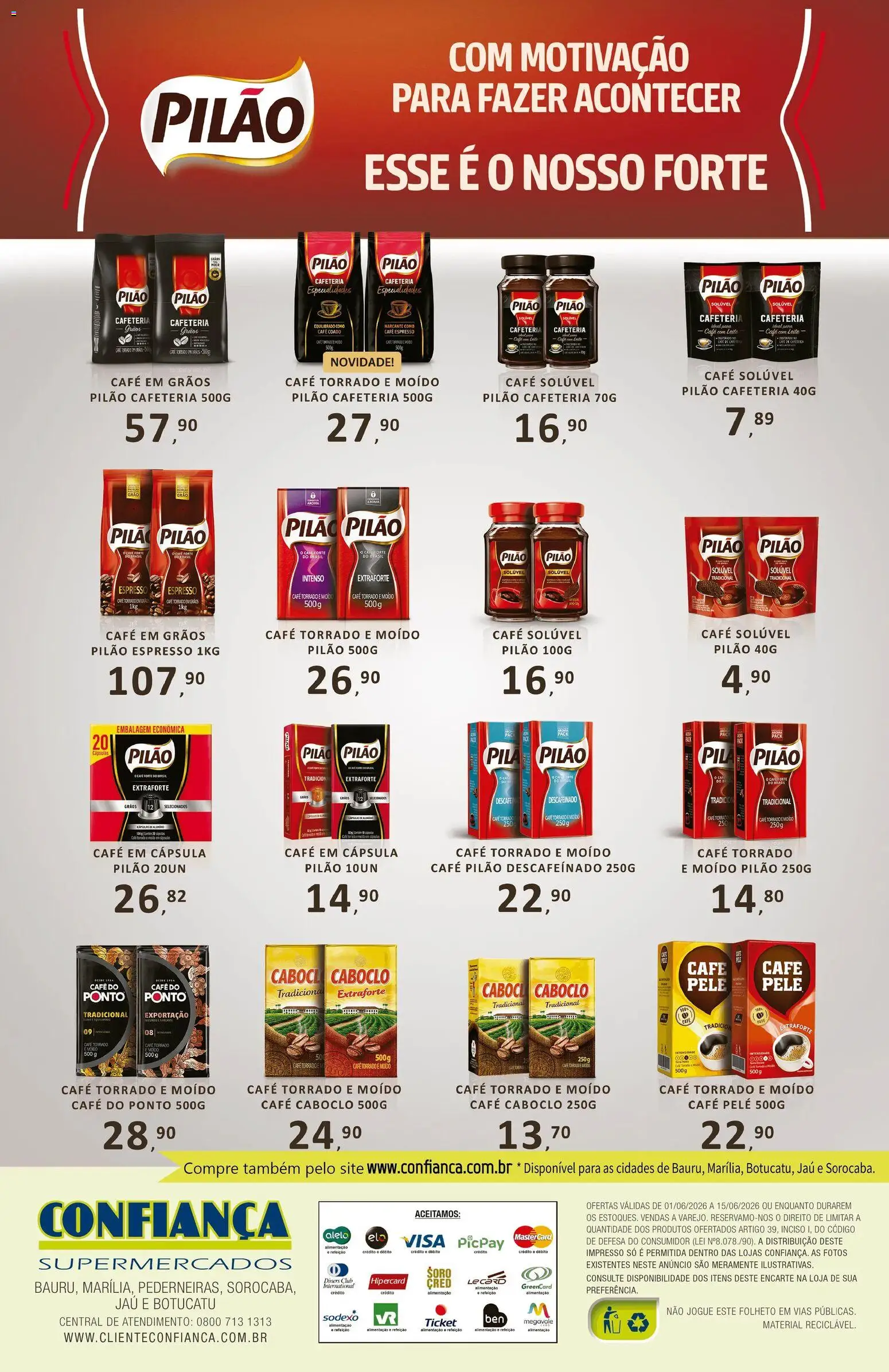 Confiança Folheto - válido de 01.06.2026 | Página: 2 | Produtos: Leite, Café, Café pilão, Café solúvel