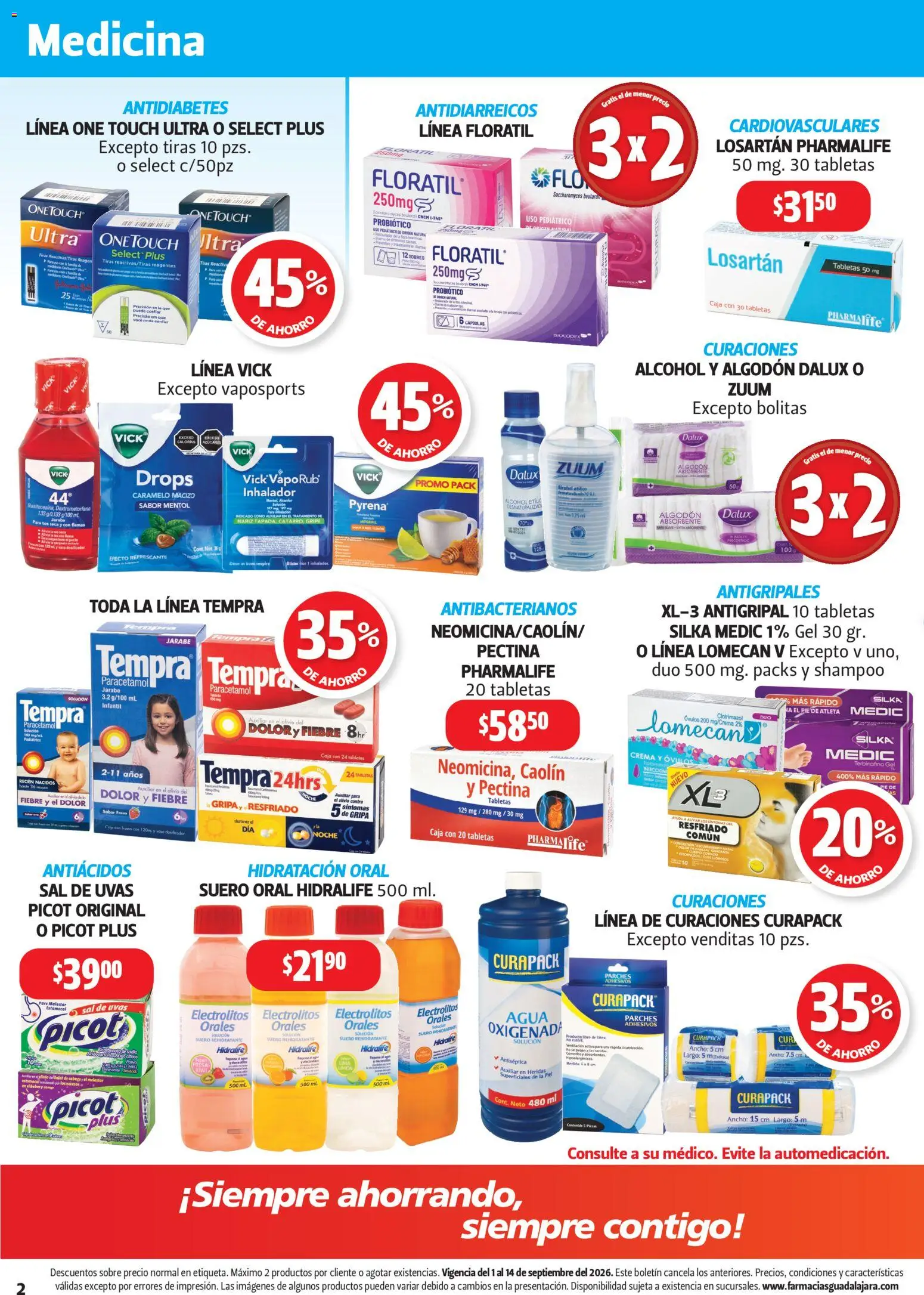 Nuevas ofertas de Farmacia Guadalajara válidas en toda la República Mexicana desde el 01/09/2026. ¡Encuentra las mejores ofertas en Farmacia Guadalajara catálogo! | Página: 2 | Productos: Uvas, Limón, Caja, Sobre