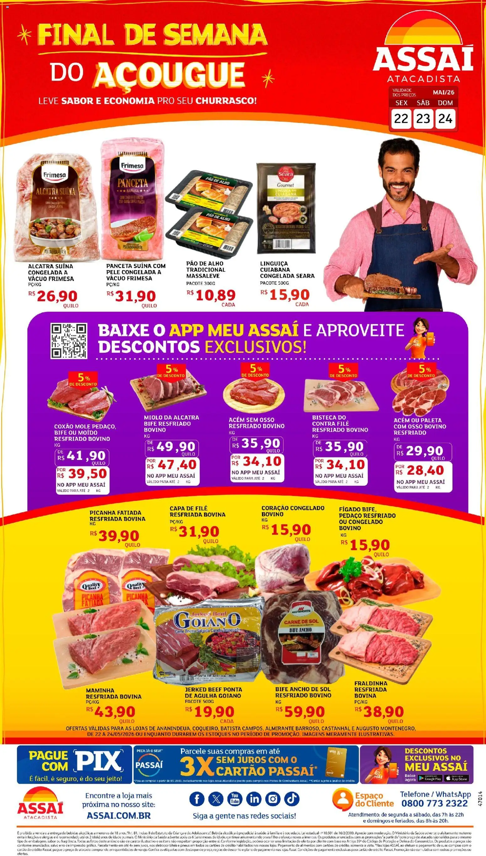 Assaí Atacadista Folheto - válido de 22.05.2026 | Página: 1 | Produtos: Linguiça, Alcatra, Contra filé, Bebida