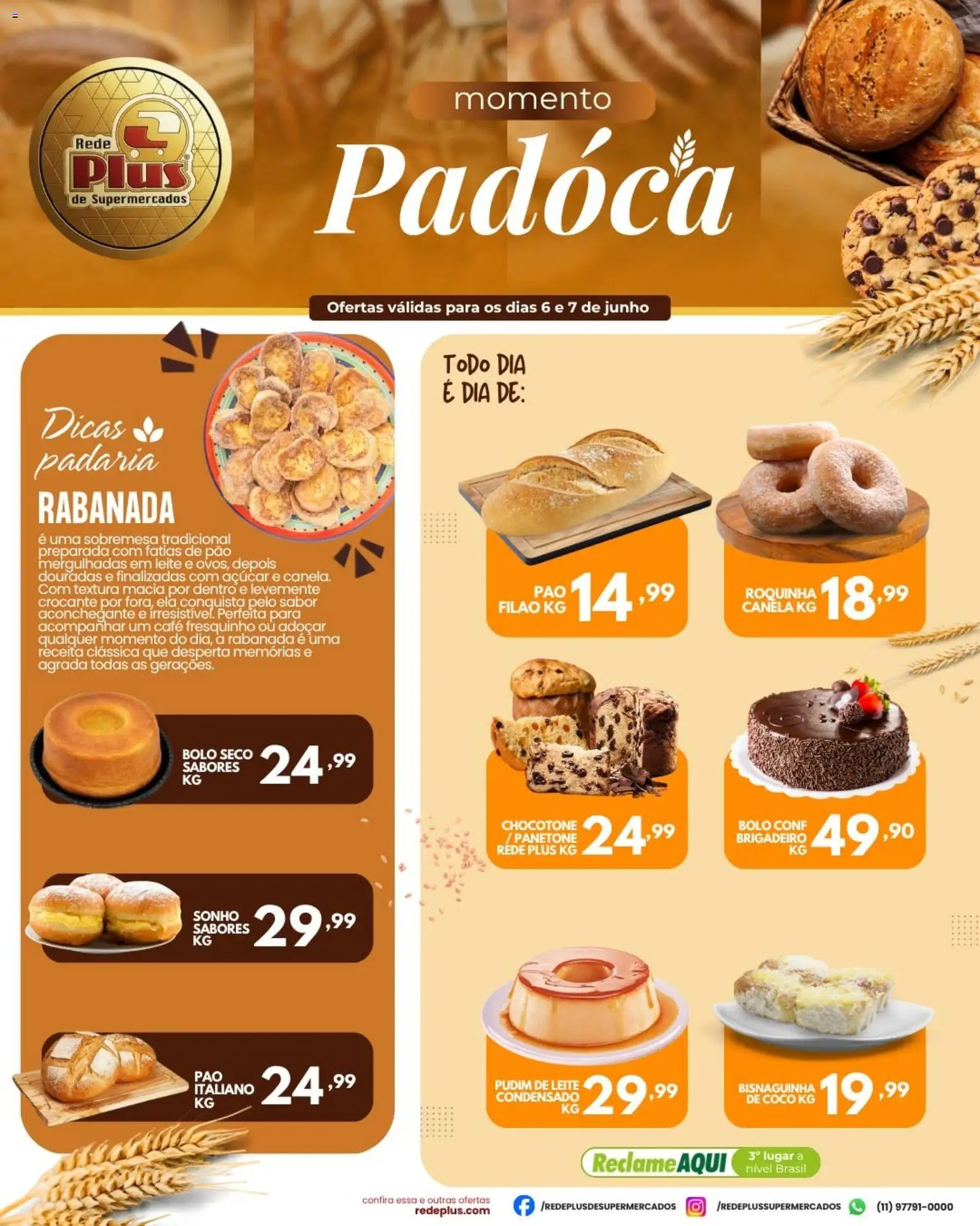 Rede Plus Supermercados Folheto - válido de 06.06.2026 | Página: 1 | Produtos: Leite, Bolo, Canela, Panetone