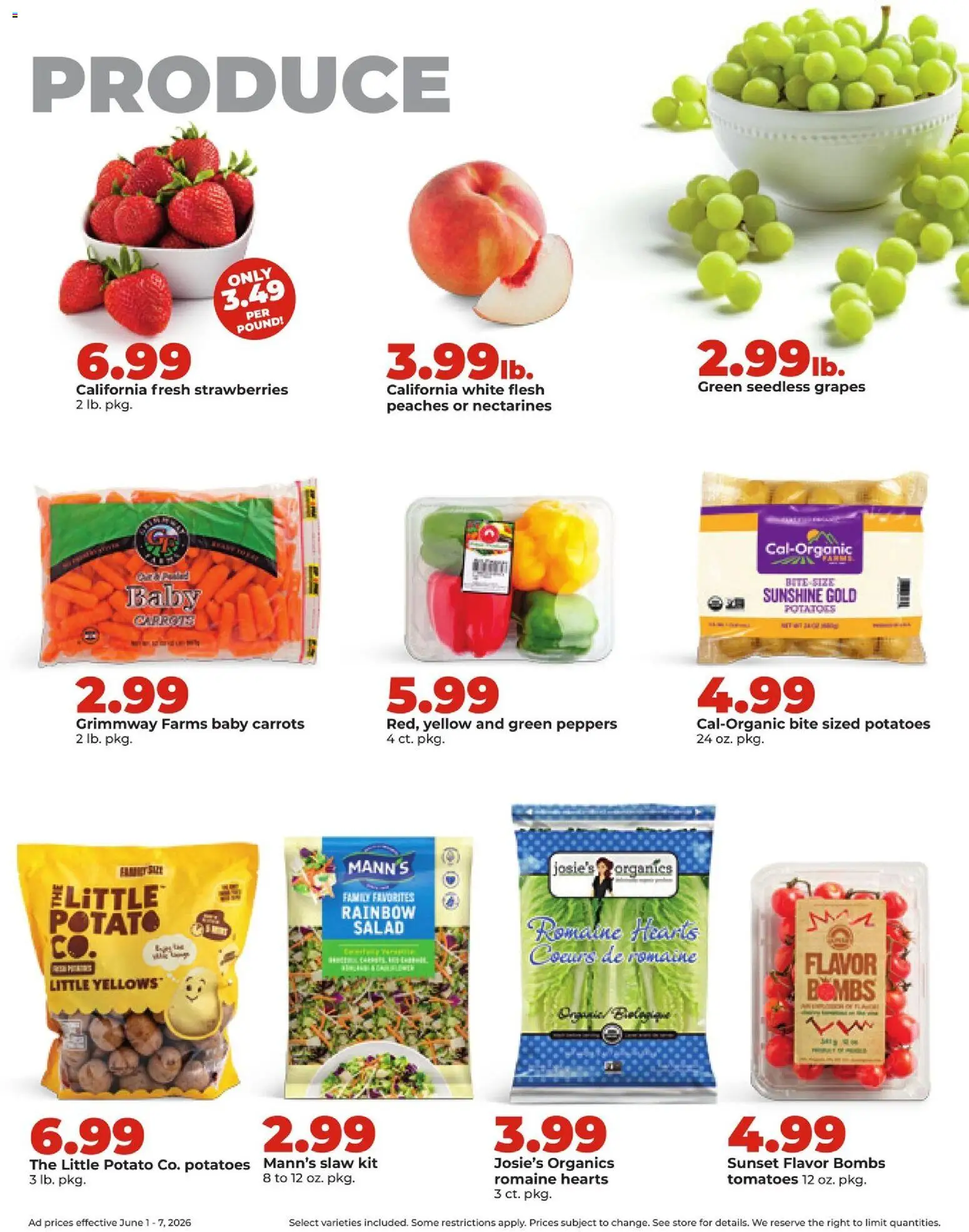HyVee Weekly Ad - valid from 01.06.2026 | Page: 13 | Products: Peaches, Tomatoes, Salad, Potatoes