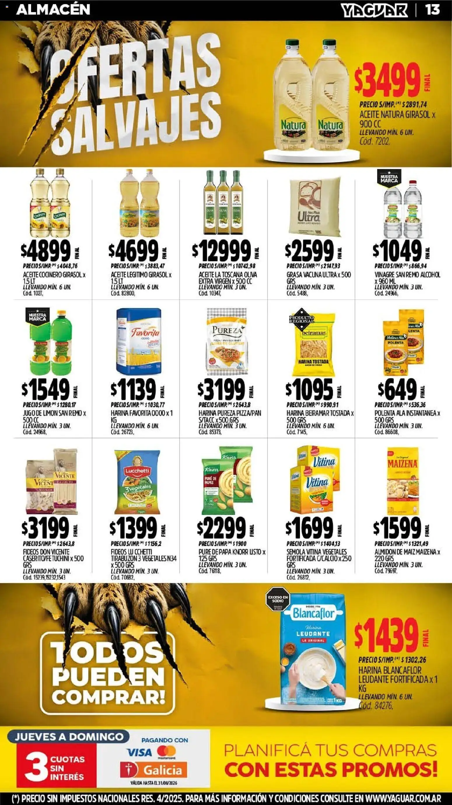 Yaguar - Oferta Semanal Trelew │ válido desde el 10/08/2026 | Página: 14 | Productos: Harina, Aceite, Maiz, Jugo