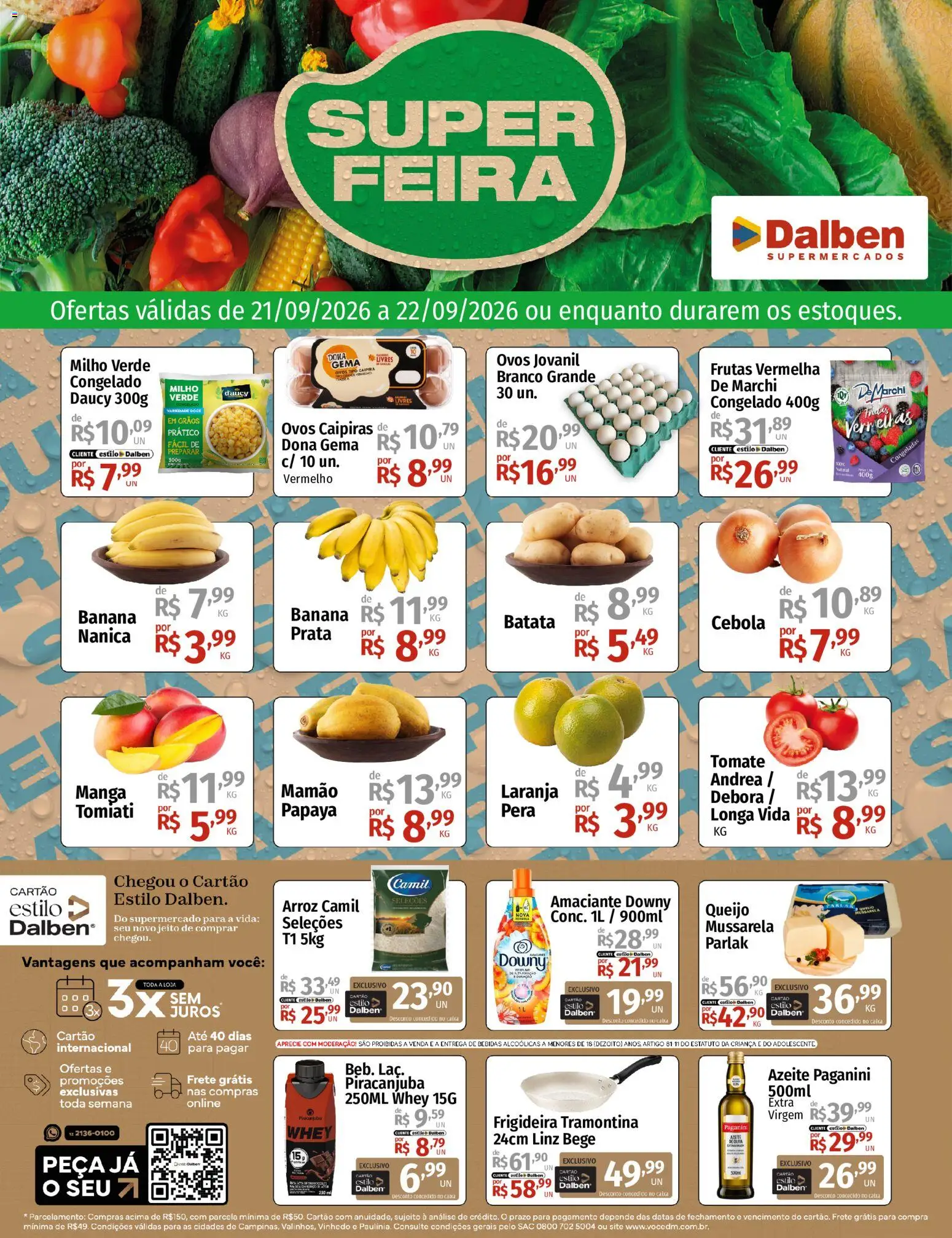 Supermercado Dalben Folheto - válido de 21/09/2026 | Página: 1 | Produtos: Manga, Calça, Milho, Azeite