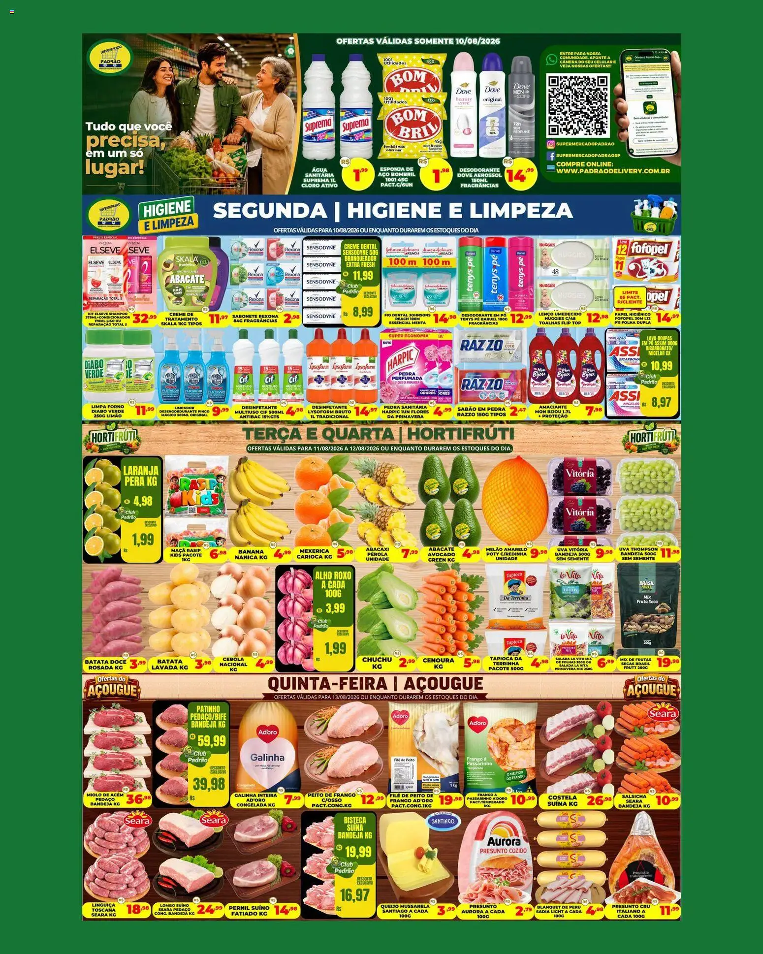 Supermercado Padrão Folheto - válido de 10/08/2026 | Página: 1 | Produtos: Chuchu, Desodorante, Acém, Abacaxi