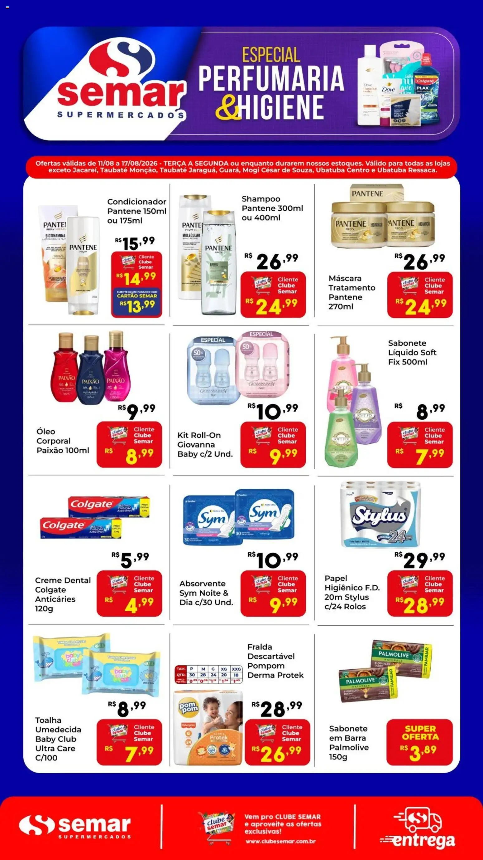 Semar Supermercado Folheto - válido de 11/08/2026 | Página: 1 | Produtos: Creme, Sabonete, Creme dental, Absorvente