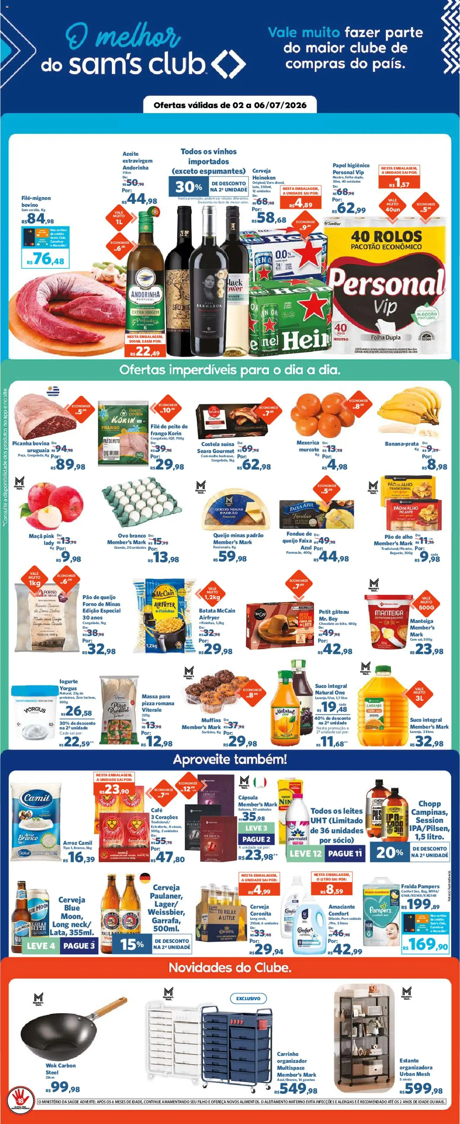 Sam's Club Folheto - válido de 02/07/2026 | Página: 1 | Produtos: Pao de alho, Café, Chocolate, Frango