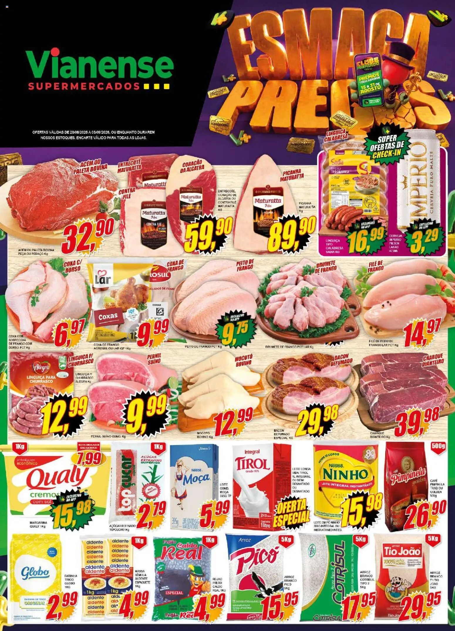Vianense Folheto - válido de 28/08/2026 | Página: 1 | Produtos: Picanha, Pernil, Pernil suíno, Leite em pó