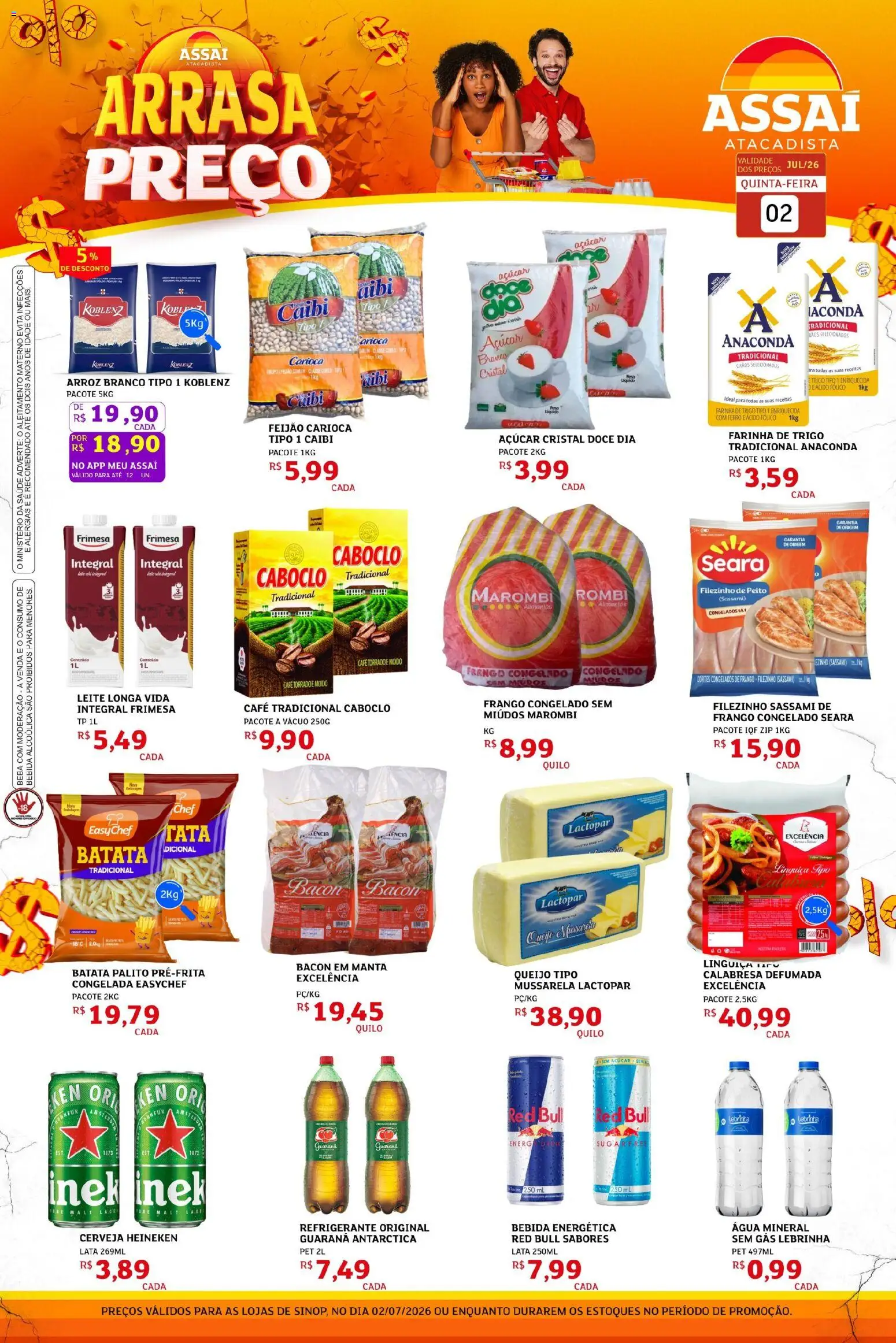 Assaí Atacadista Folheto - válido de 02/07/2026 | Página: 1 | Produtos: Farinha de trigo, Leite, Arroz, Mussarela