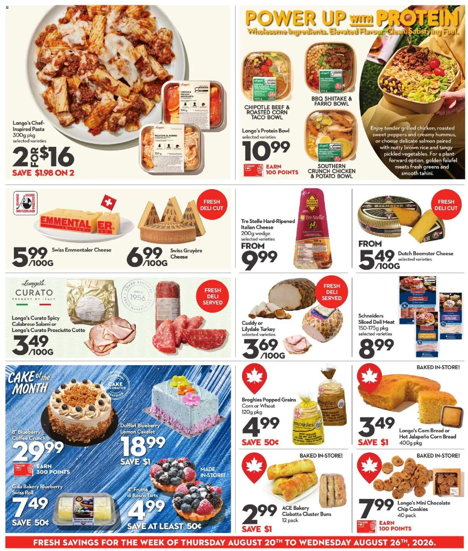 Longo's flyer valid from Aug 20, 2026 | Page: 6 | Products: Cookies, Corn, Prosciutto, Protein