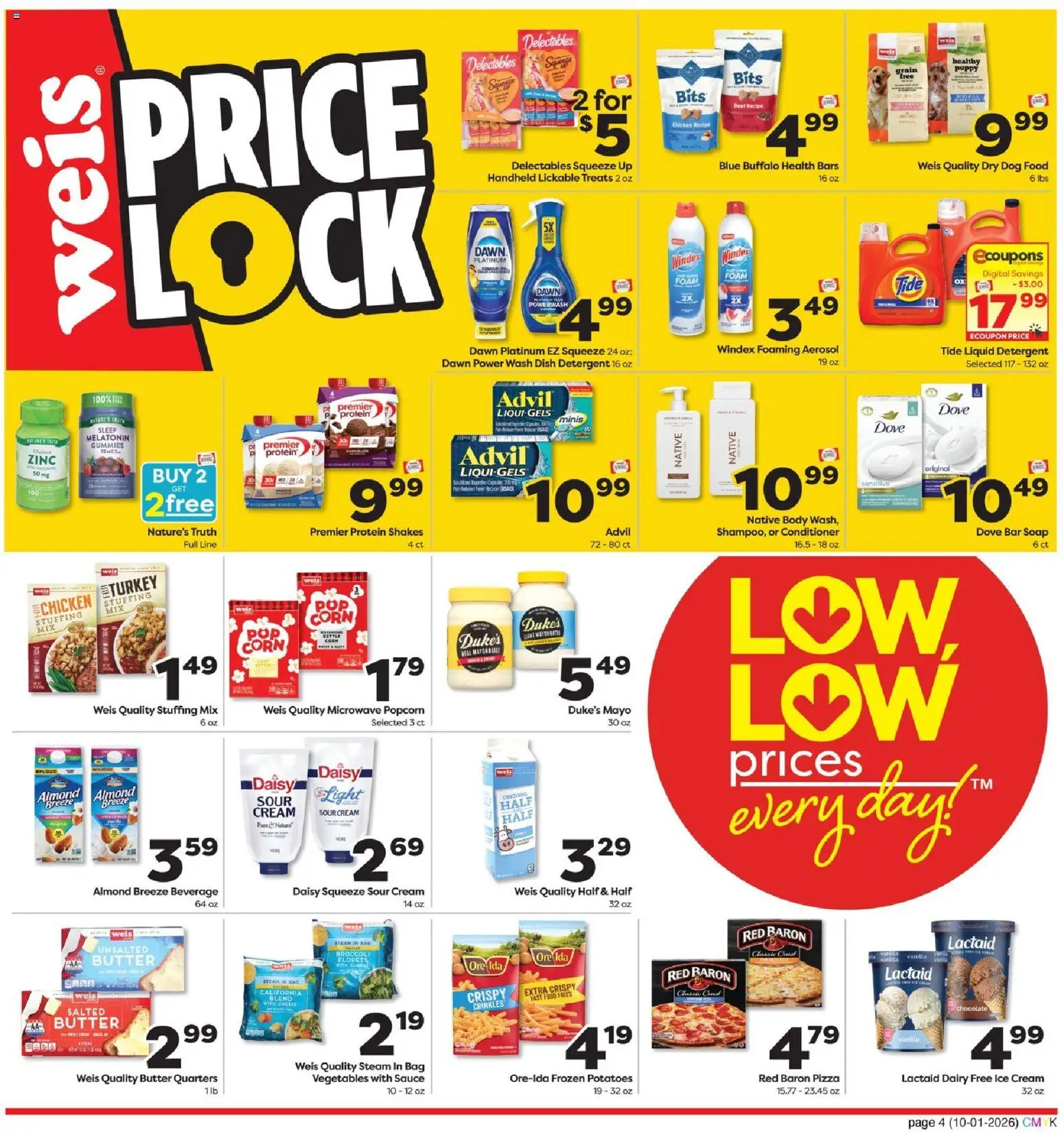 Weis Monthly Ad - valid from 10/01/2026 | Page: 4 | Products: Chicken, Butter, Cheese, Ice cream