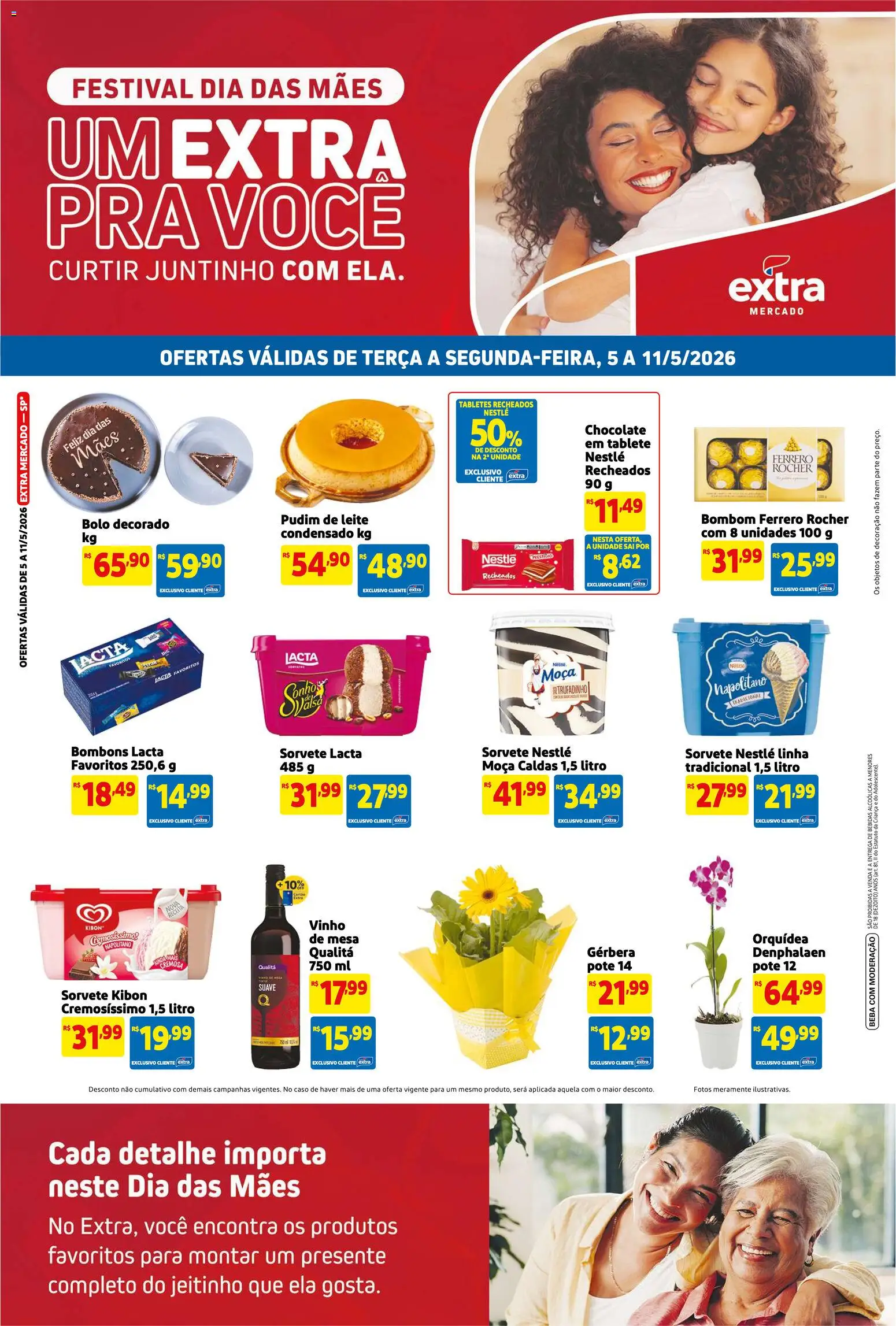 Extra Folheto - válido de 05.05.2026 | Página: 3 | Produtos: Leite, Chocolate, Vinho, Bolo
