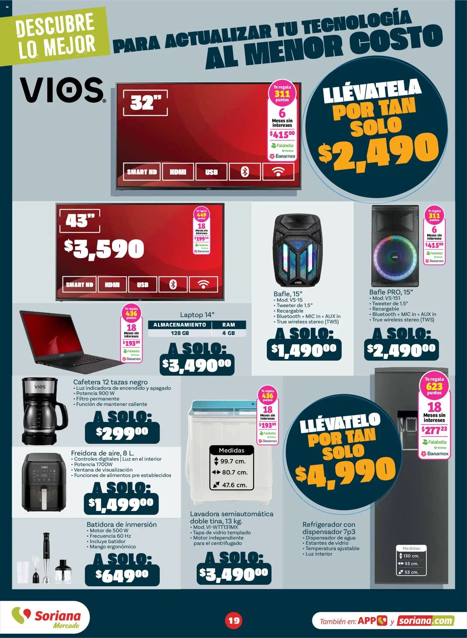 Nuevas ofertas de Soriana válidas en toda la República Mexicana desde el 01/09/2026. ¡Encuentra las mejores ofertas en Soriana Descubre lo mejor al mejor precio Mercado Nacional! | Página: 19 | Productos: Refrigerador, Lavadora, Freidora, Batidor