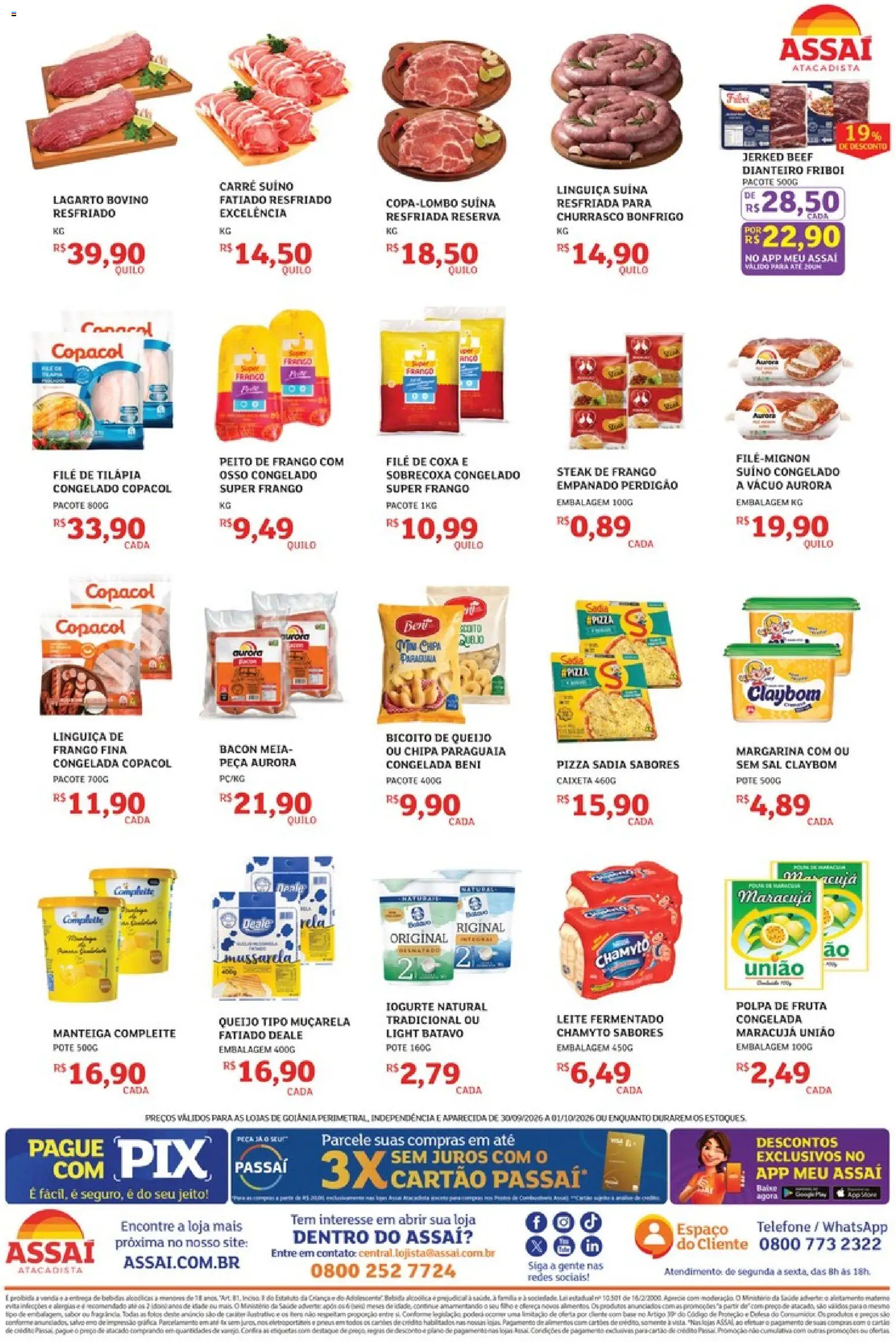 Assaí Atacadista Folheto - válido de 30/09/2026 | Página: 2 | Produtos: Steak, Tilápia, Pizza, Telefone