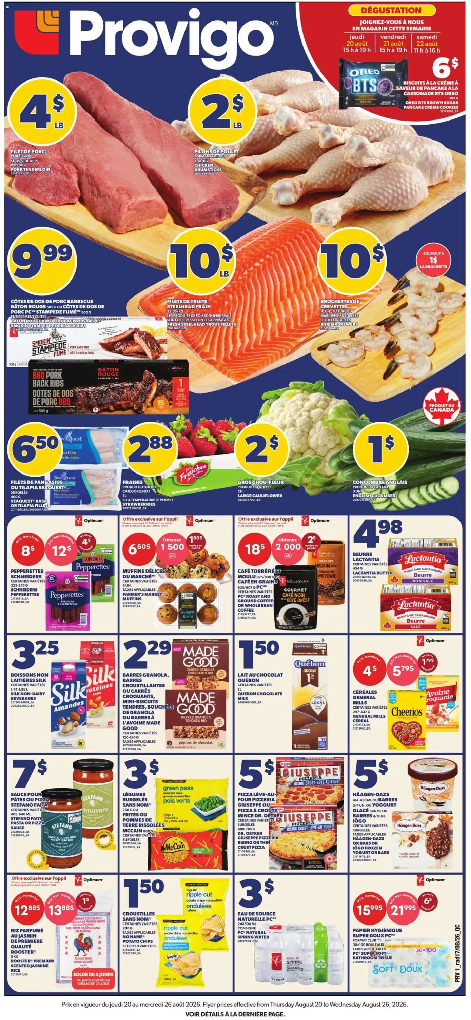 Provigo flyer valid from Aug 20, 2026 | Page: 2 | Products: Oreo, Strawberries, Muffins, Legumes