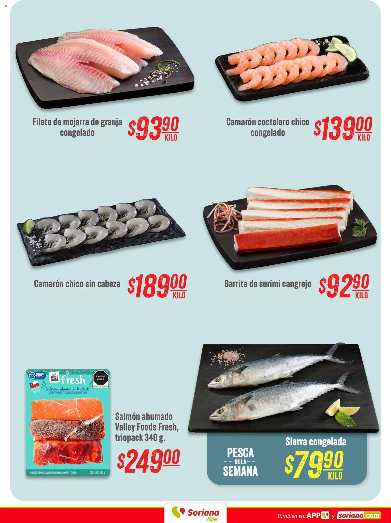 Nuevas ofertas de Soriana válidas en toda la República Mexicana desde el 01/09/2026. ¡Encuentra las mejores ofertas en Soriana Martes y Miércoles del Campo Híper! | Página: 5 | Productos: Salmón, Filete, Salmón ahumado, Sierra