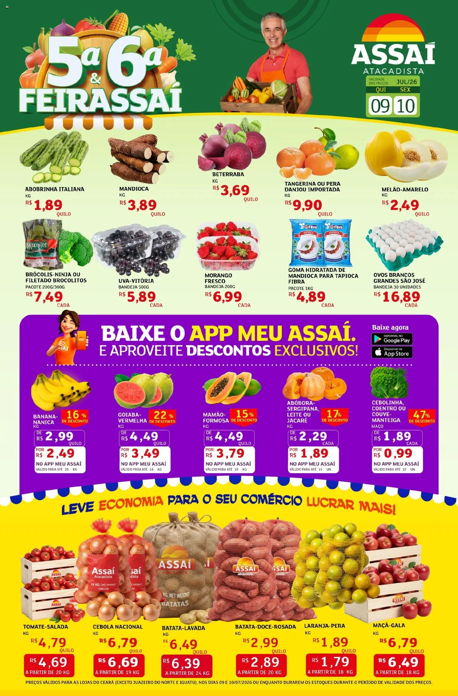 Assaí Atacadista Folheto - válido de 09/07/2026 | Página: 1 | Produtos: Abóbora, Tapioca, Leite, Couve
