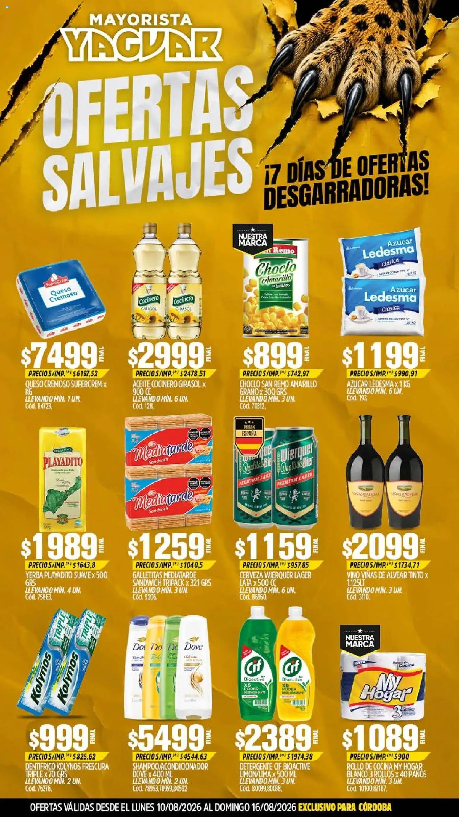 Yaguar - Oferta Semanal Córdoba │ válido desde el 10/08/2026 | Página: 1 | Productos: Galletitas, Choclo, Yerba, Aceite