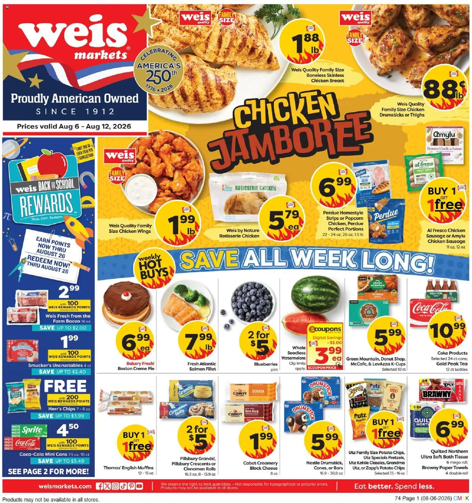 Weis Weekly Circular - DE - valid from 08/06/2026 | Page: 1 | Products: Clip, Bacon, Paper towels, Donut