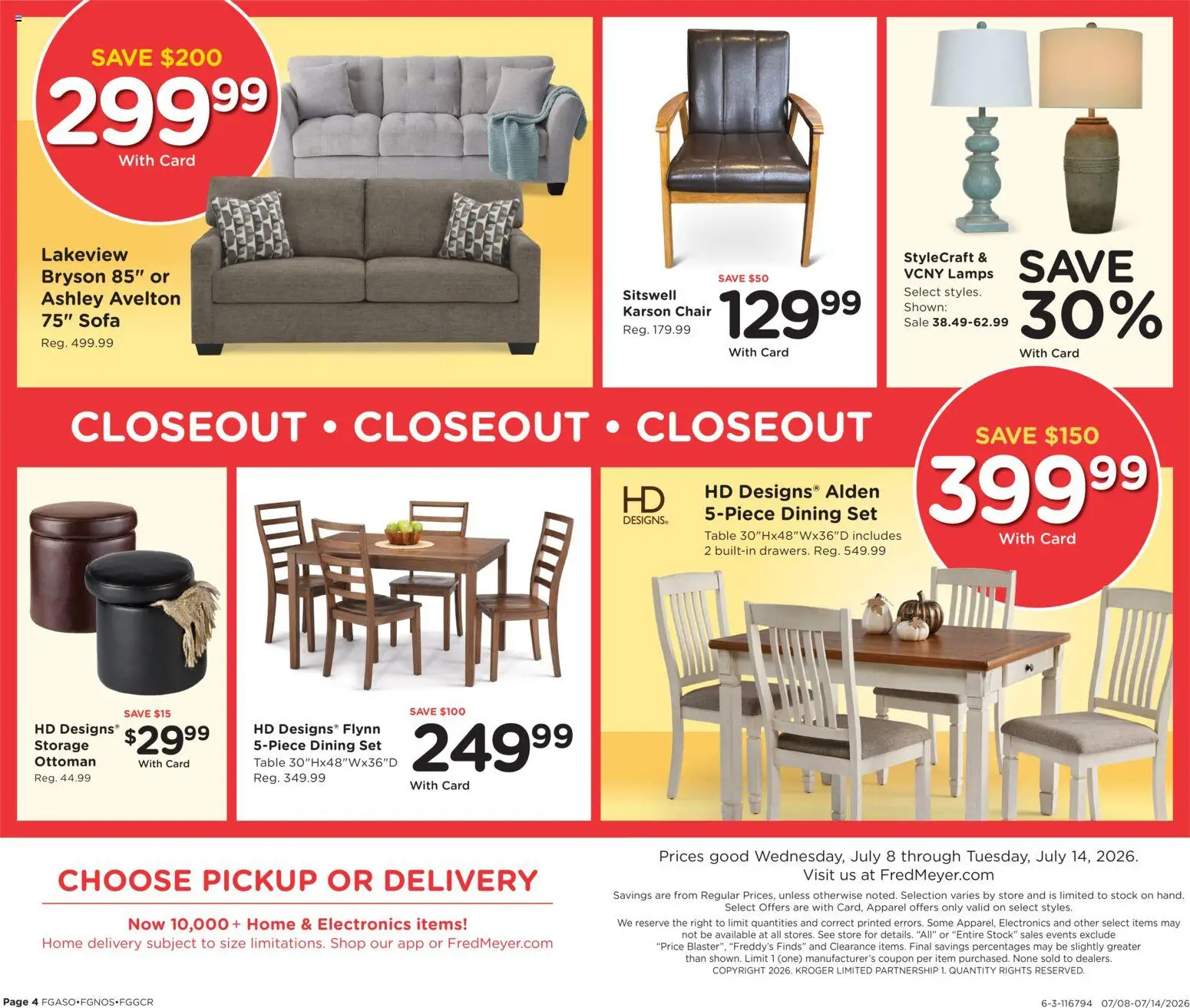 Fred Meyer Home & Apparel - valid from 07/08/2026 | Page: 4 | Products: Sofa, Table, Chair, Ottoman