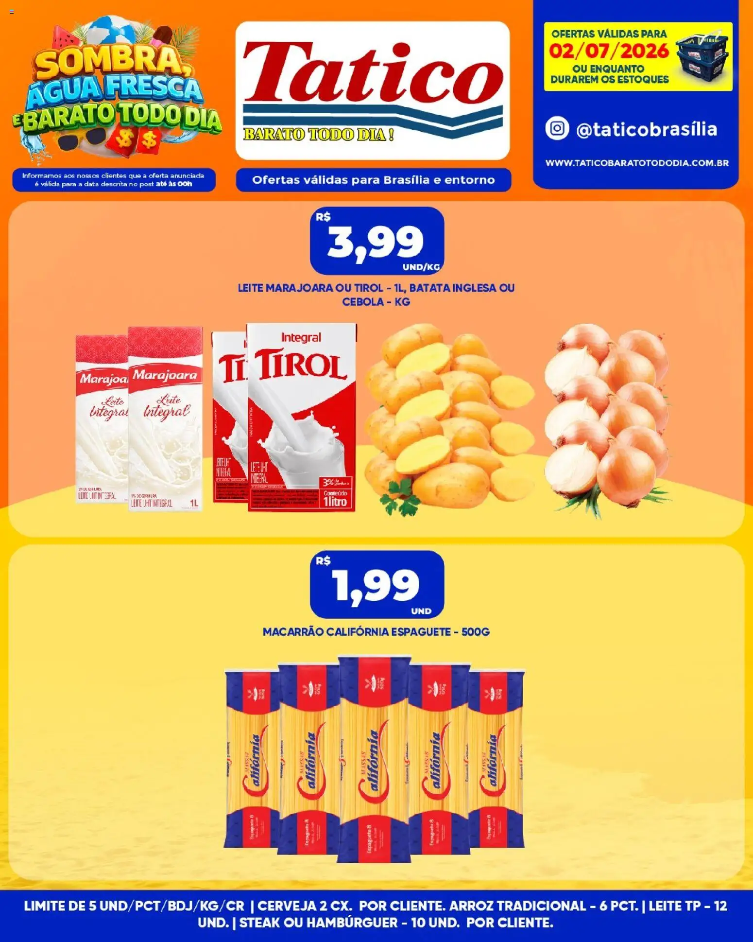 Tatico Folheto - válido de 02/07/2026 | Página: 2 | Produtos: Cebola, Cerveja, Macarrão, Batata