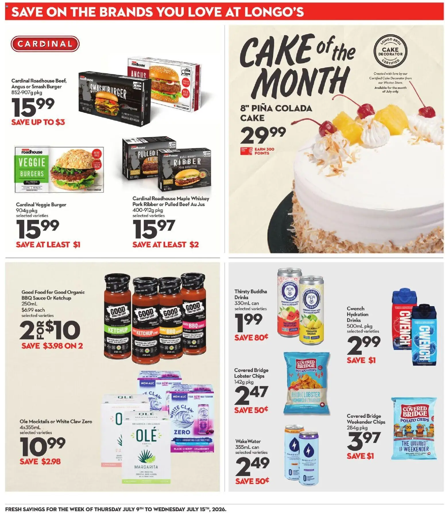 Longo's flyer valid from Jul 9, 2026 | Page: 20 | Products: Pineapple, Chips, Whiskey, Pork