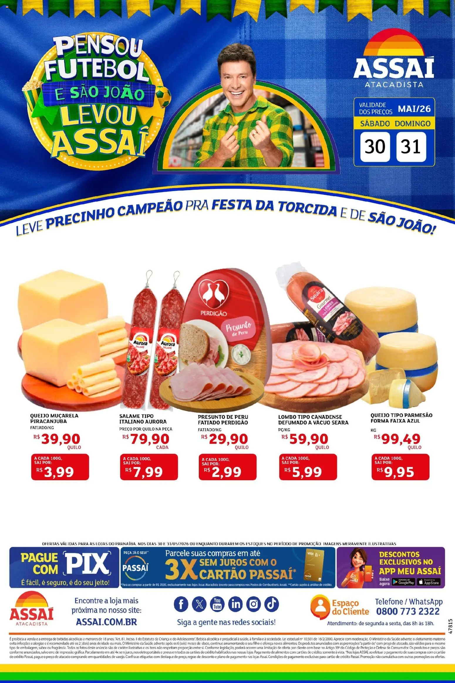Assaí Atacadista Folheto - válido de 30.05.2026 | Página: 1 | Produtos: Lombo, Salame, Muçarela, Telefone