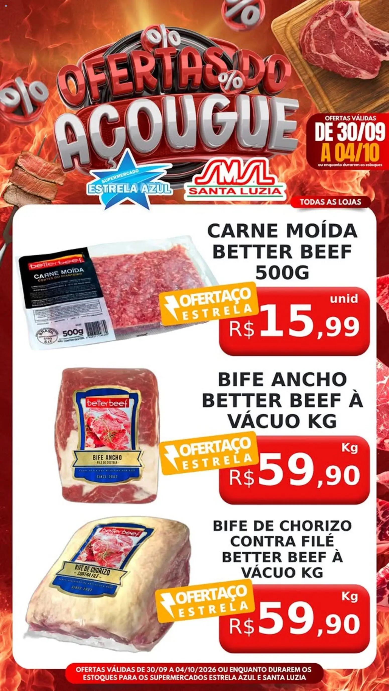 Estrela Azul Folheto - válido de 30/09/2026 | Página: 4 | Produtos: Bife ancho, Contra filé, Carne, Carne moída