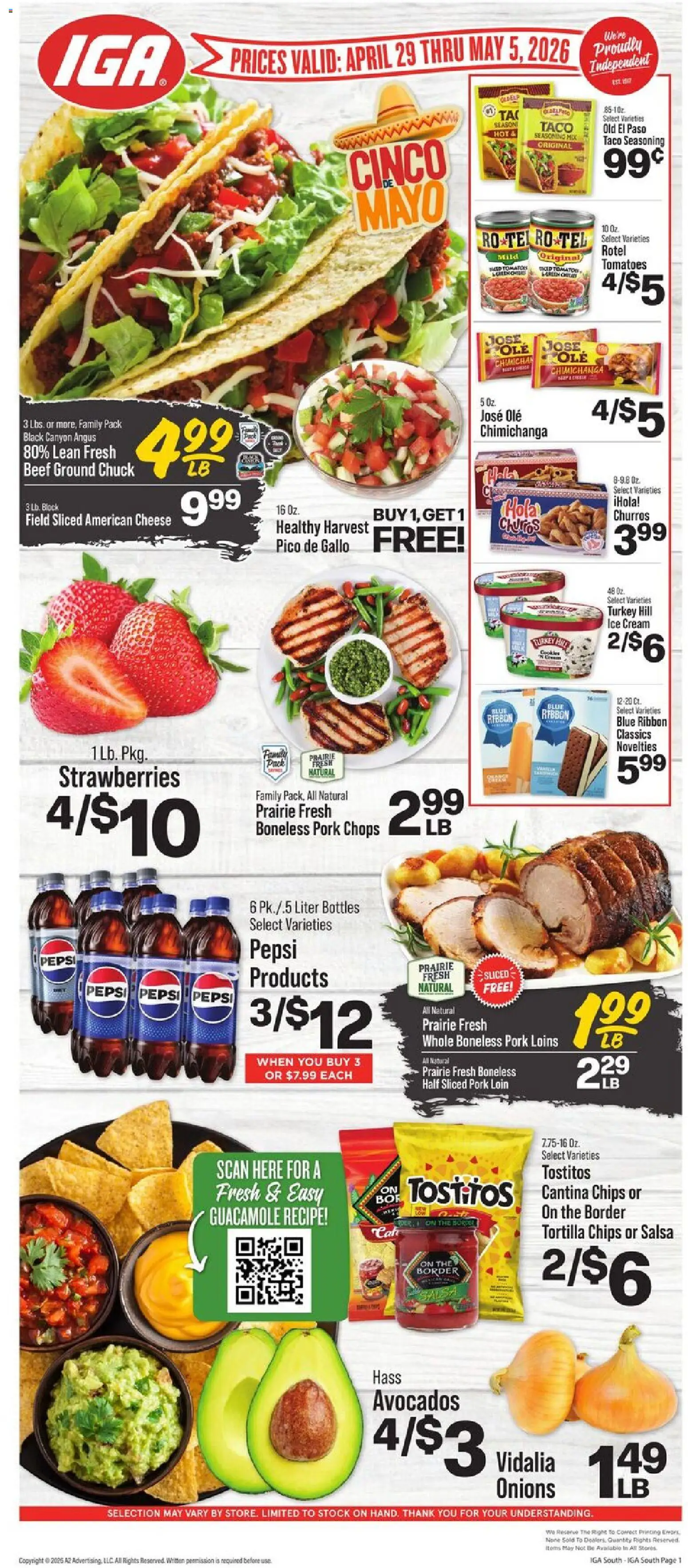 IGA Weekly Ad - valid from 29.04.2026 | Page: 1 | Products: Pork, Chips, Cream, Ice cream