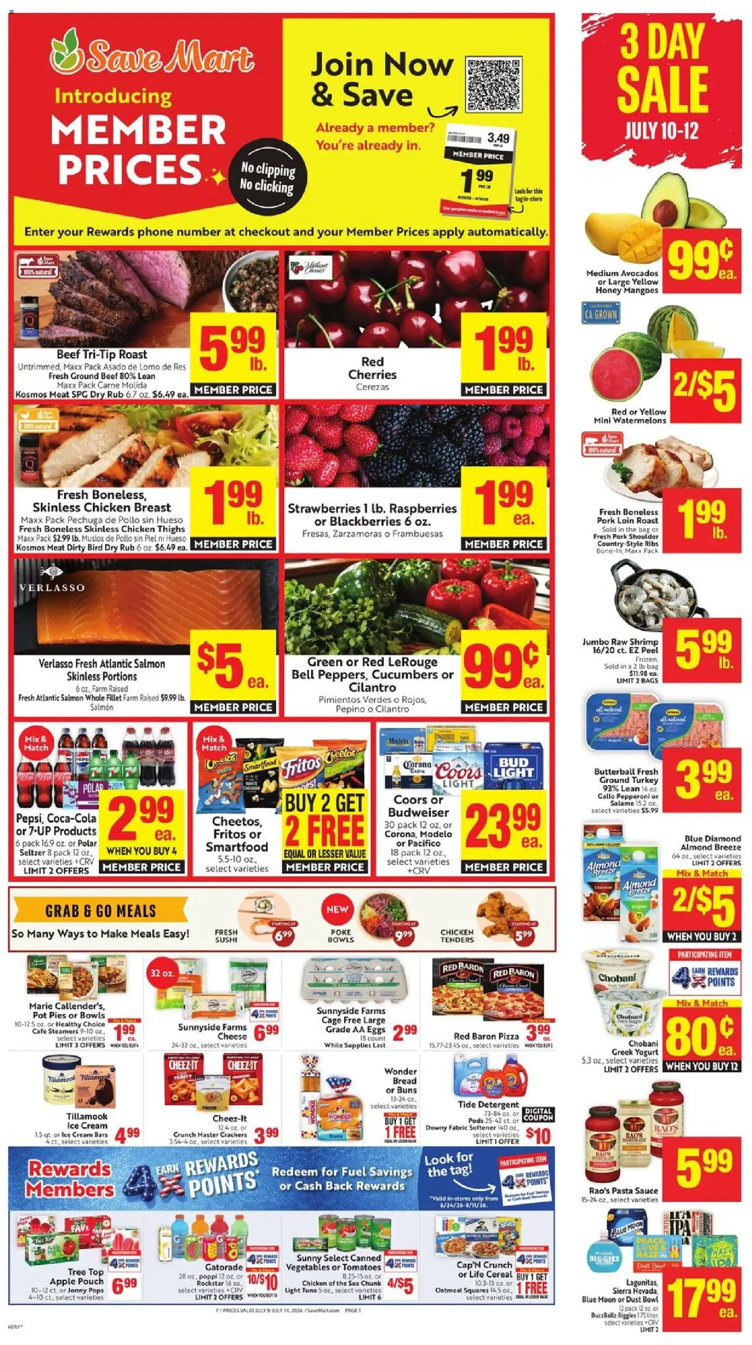 Save Mart Weekly - valid from 07/08/2026 | Page: 1 | Products: Yogurt, Vegetables, Sauce, Bag