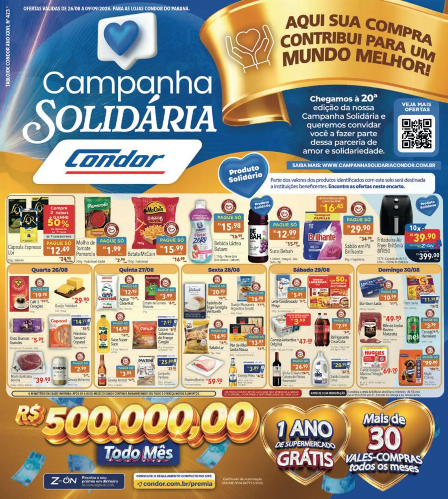 Supermercados Condor Folheto - válido de 26/08/2026 | Página: 1 | Produtos: Tomate, Leite, Ovos, Bebida