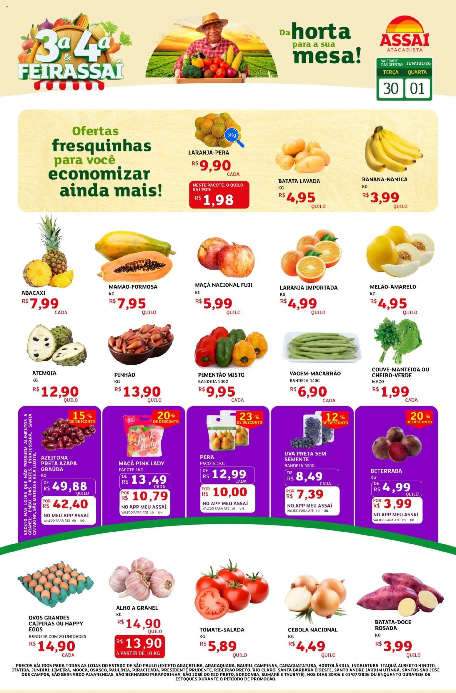 Assaí Atacadista Folheto - válido de 30/06/2026 | Página: 1 | Produtos: Pimentão, Abacaxi, Bandeja, Batata