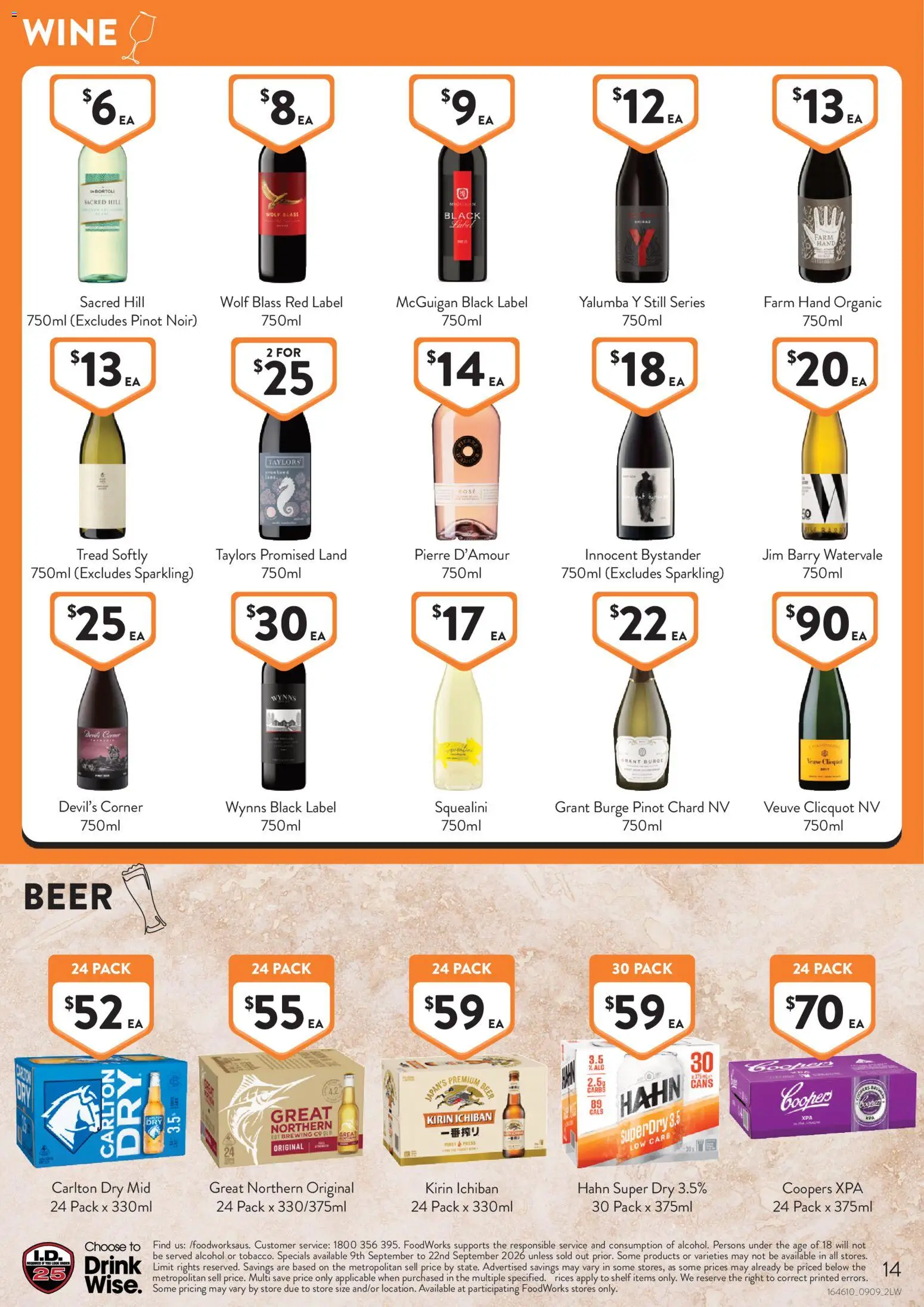 Foodworks catalogue - valid from 09/09/2026 | Page: 14 | Products: Shelf, Alcohol, Wine, Beer