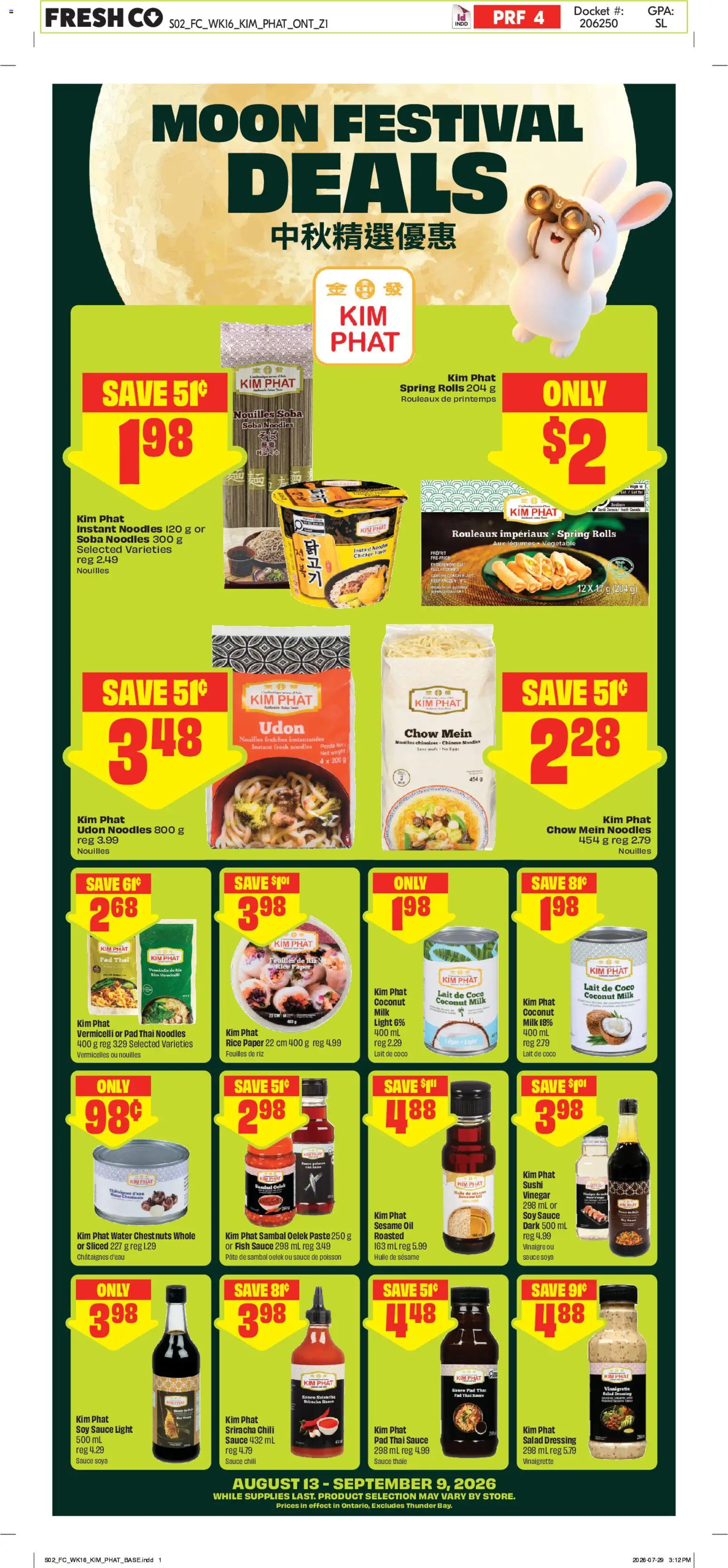 FreshCo flyer valid from Aug 13, 2026 | Page: 2 | Products: Salad, Dressing, Chili, Milk
