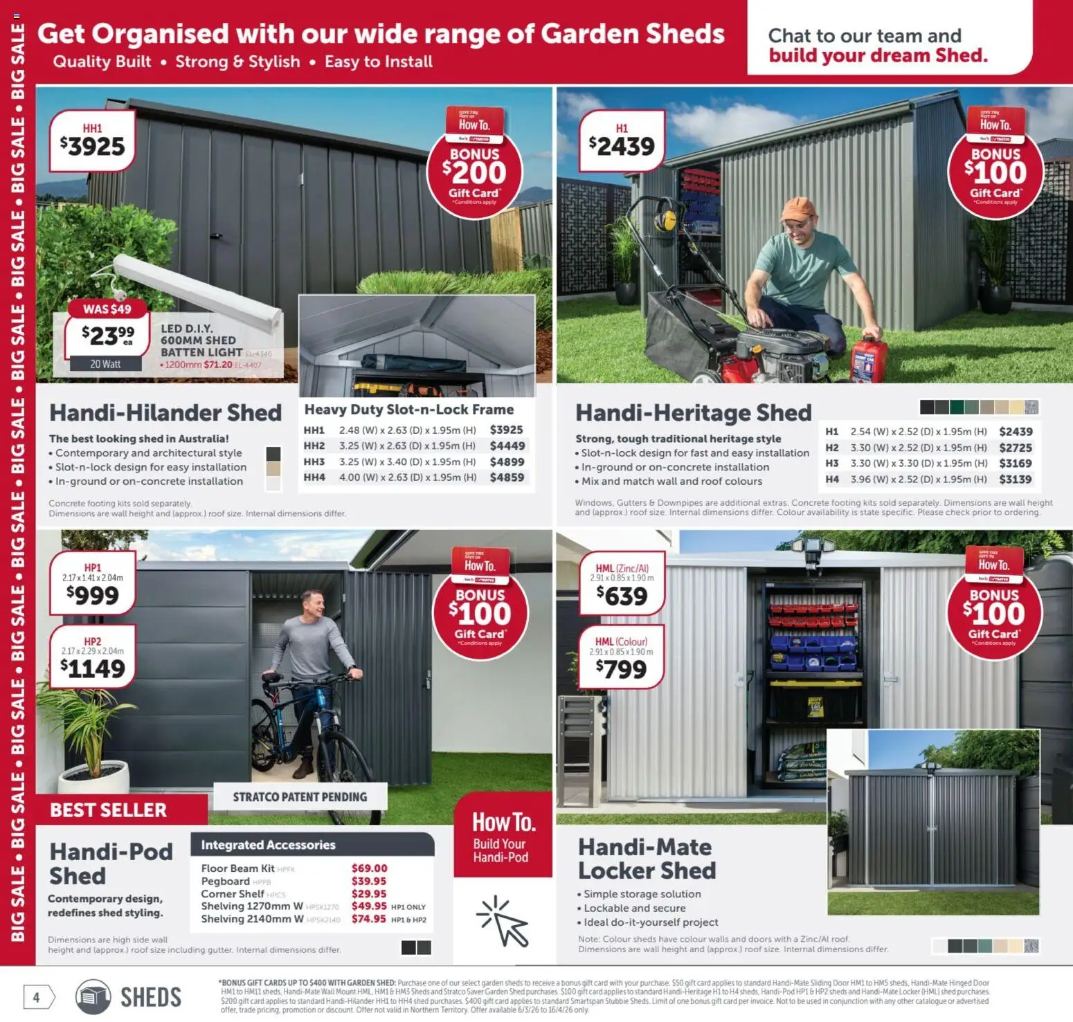 Stratco catalogue - valid from 06.03.2026 | Page: 4 | Products: Shelf, Door, Light, Shed