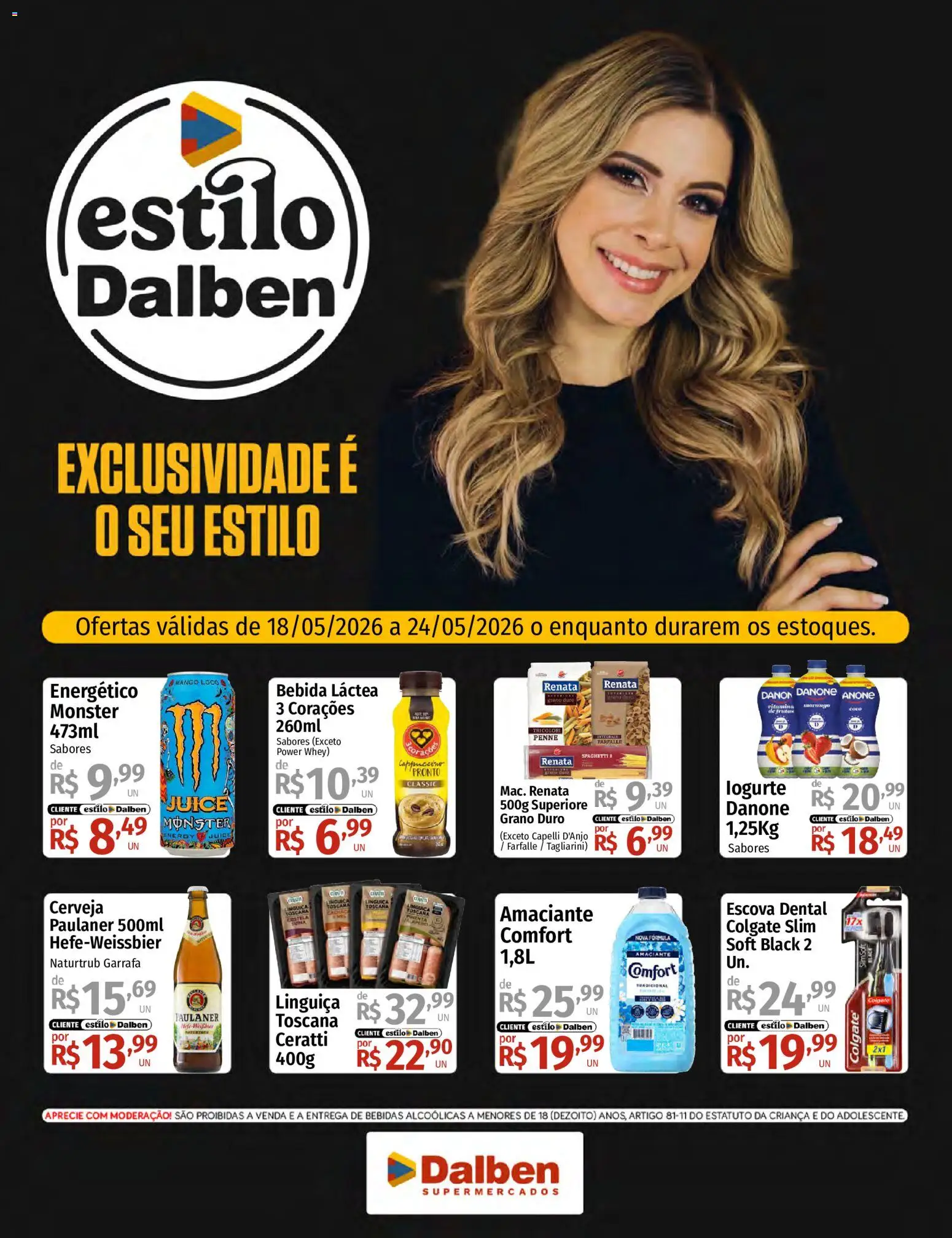 Supermercado Dalben Folheto - válido de 18.05.2026 | Página: 1 | Produtos: Escova, Bebida, Monster, Amaciante