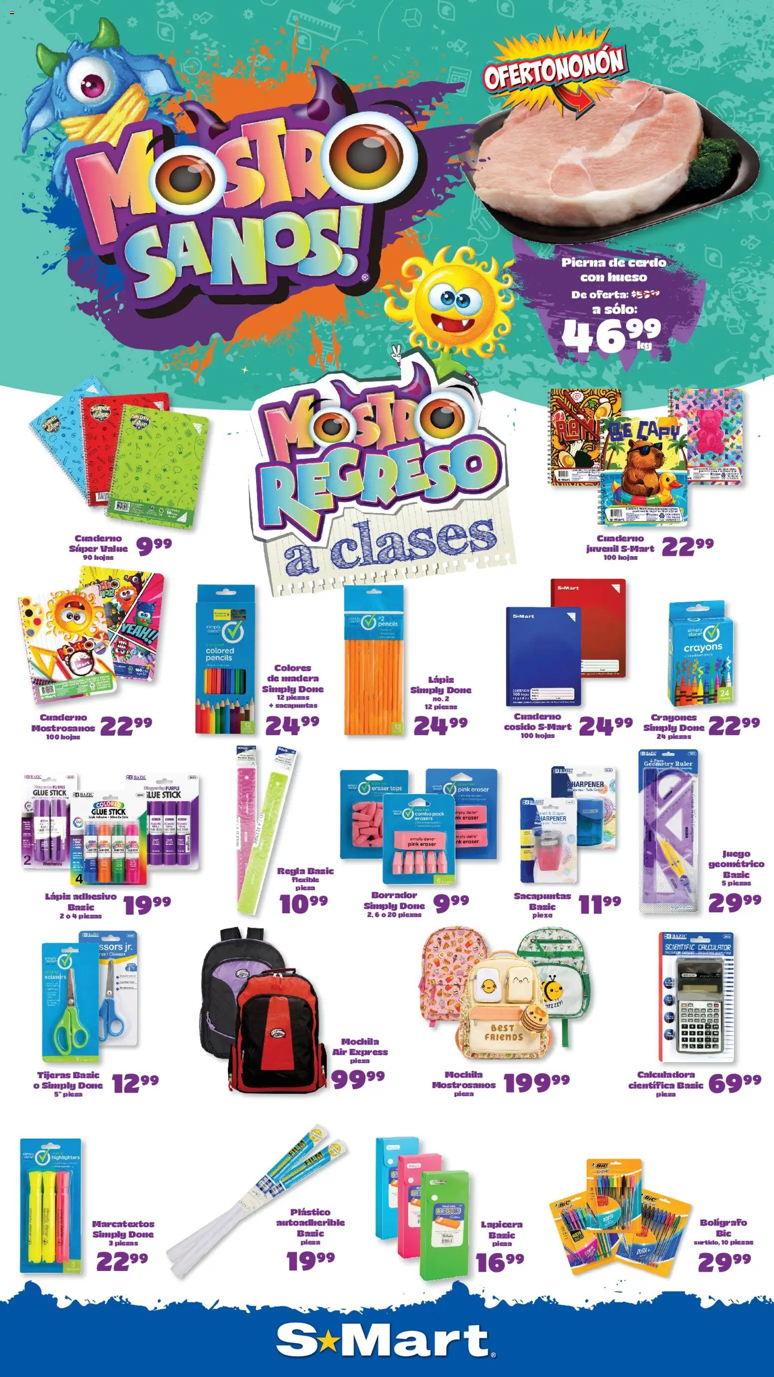 Nuevas ofertas de S-Mart válidas en toda la República Mexicana desde el 28/08/2026. ¡Encuentra las mejores ofertas en S-Mart folleto Ofertas de feria Chihuahua! | Página: 1 | Productos: Mochila, Cerdo, Juego, Calculadora