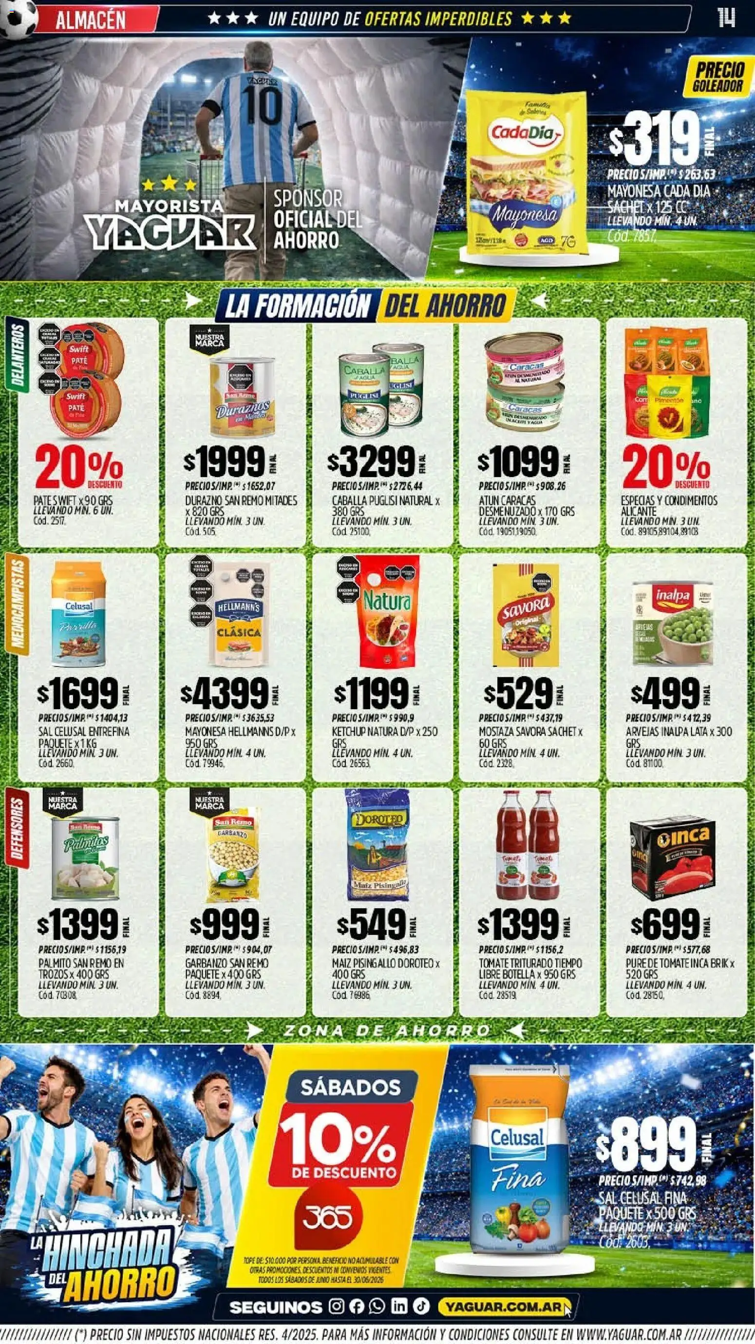Yaguar - Oferta Semanal Trelew │ válido desde el 01.06.2026 | Página: 14 | Productos: Durazno, Mayonesa, Maiz, Sal