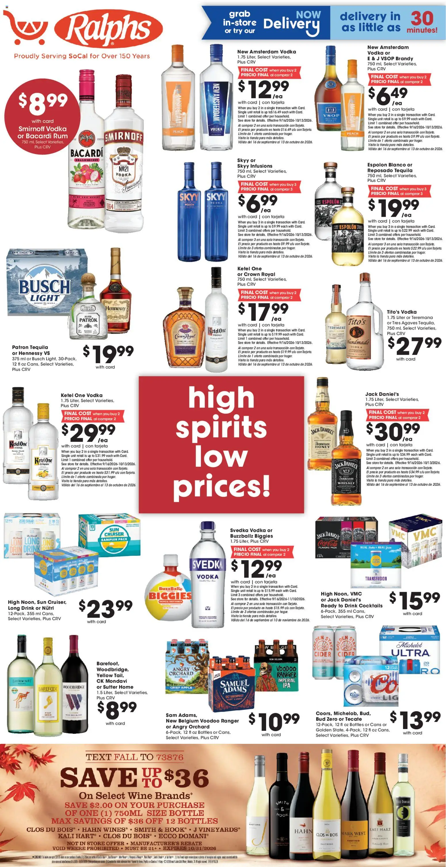 Ralphs Adult Beverage - valid from 09/16/2026 | Page: 1 | Products: Hook, Whiskey, Fruit, Sugar