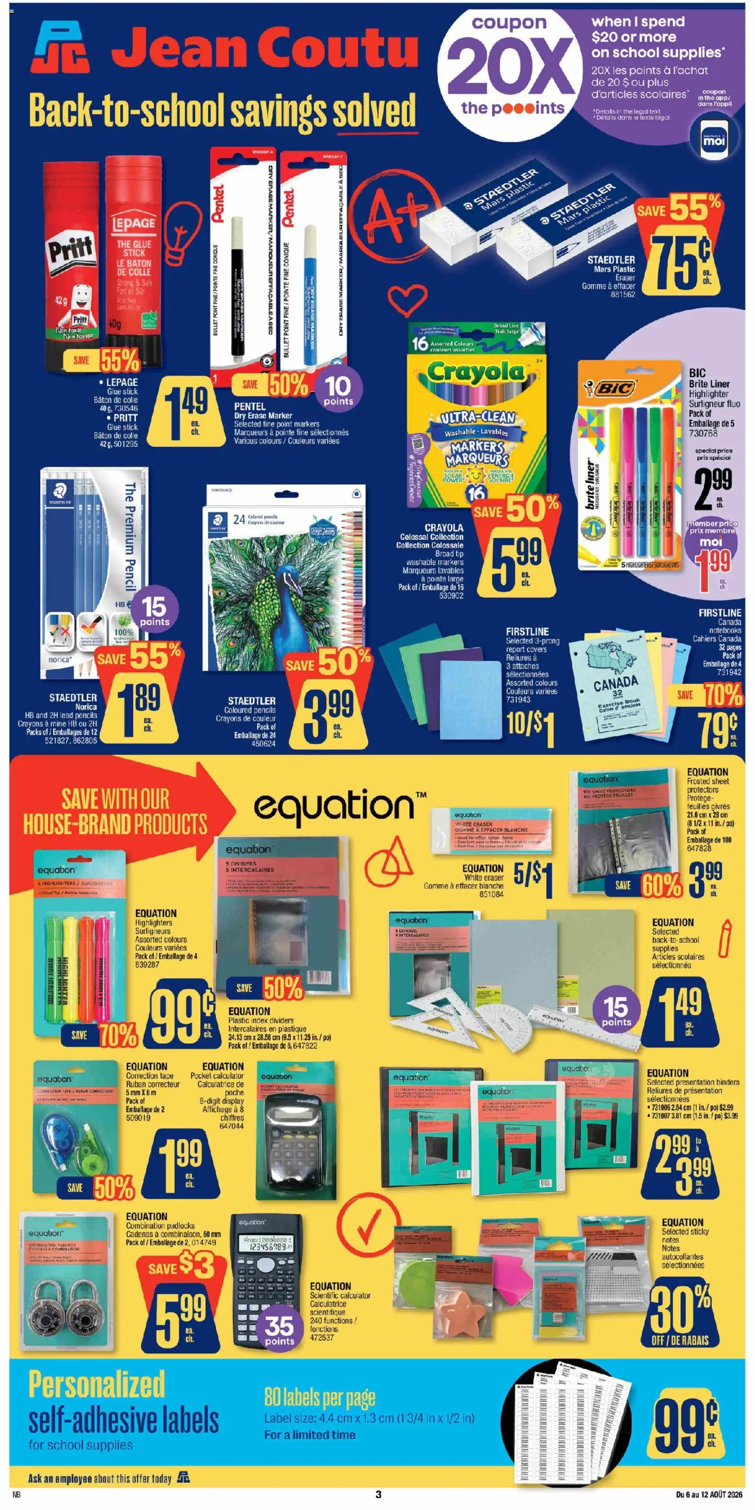 Jean Coutu flyer valid from Aug 6, 2026 | Page: 1 | Products: Calculator, Highlighter