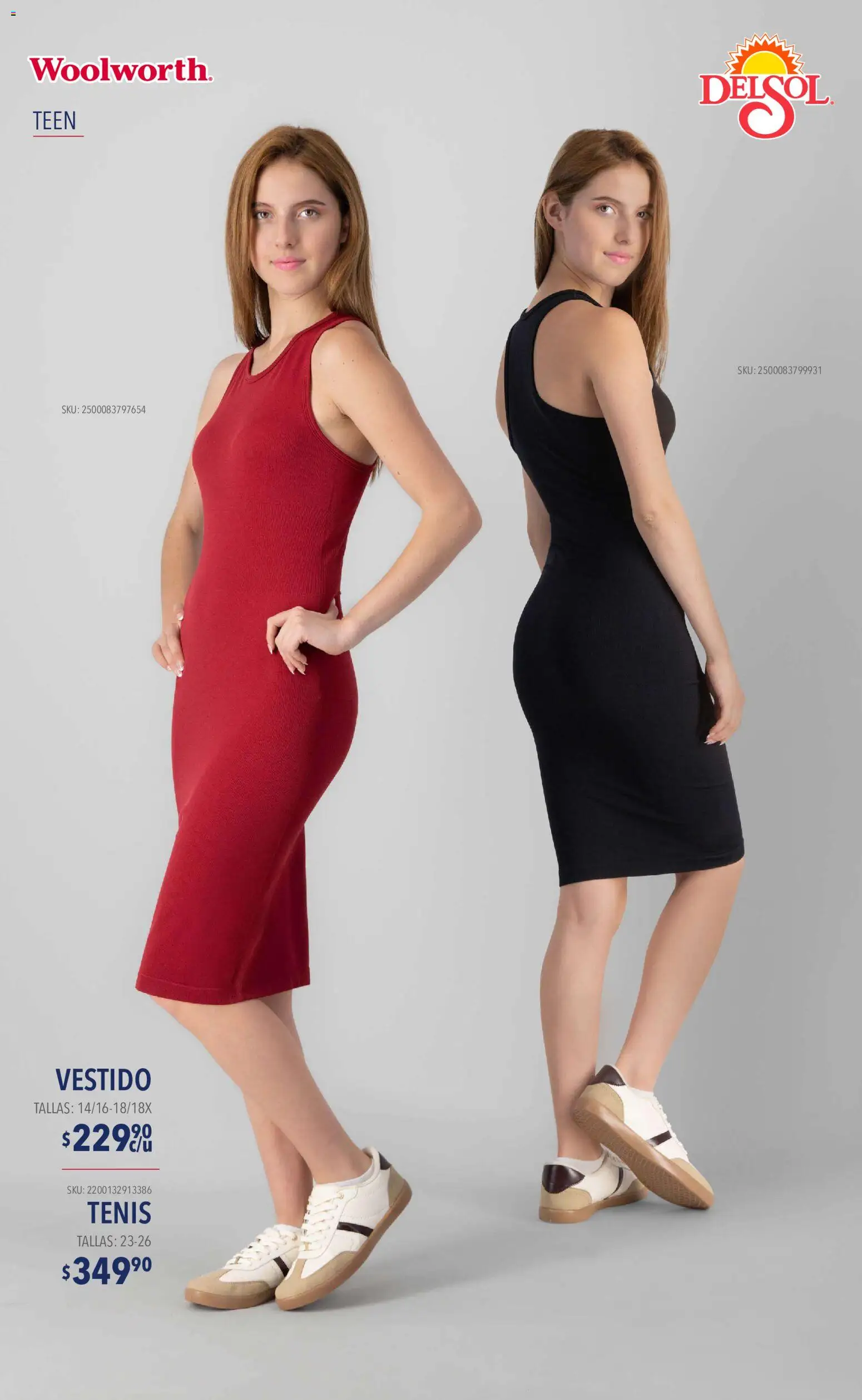 Nuevas ofertas de Del Sol y Woolworth válidas en toda la República Mexicana desde el 10/09/2026. ¡Encuentra las mejores ofertas en Del Sol y Woolworth catálogo Moda Esenciales! | Página: 15 | Productos: Tenis, Vestido