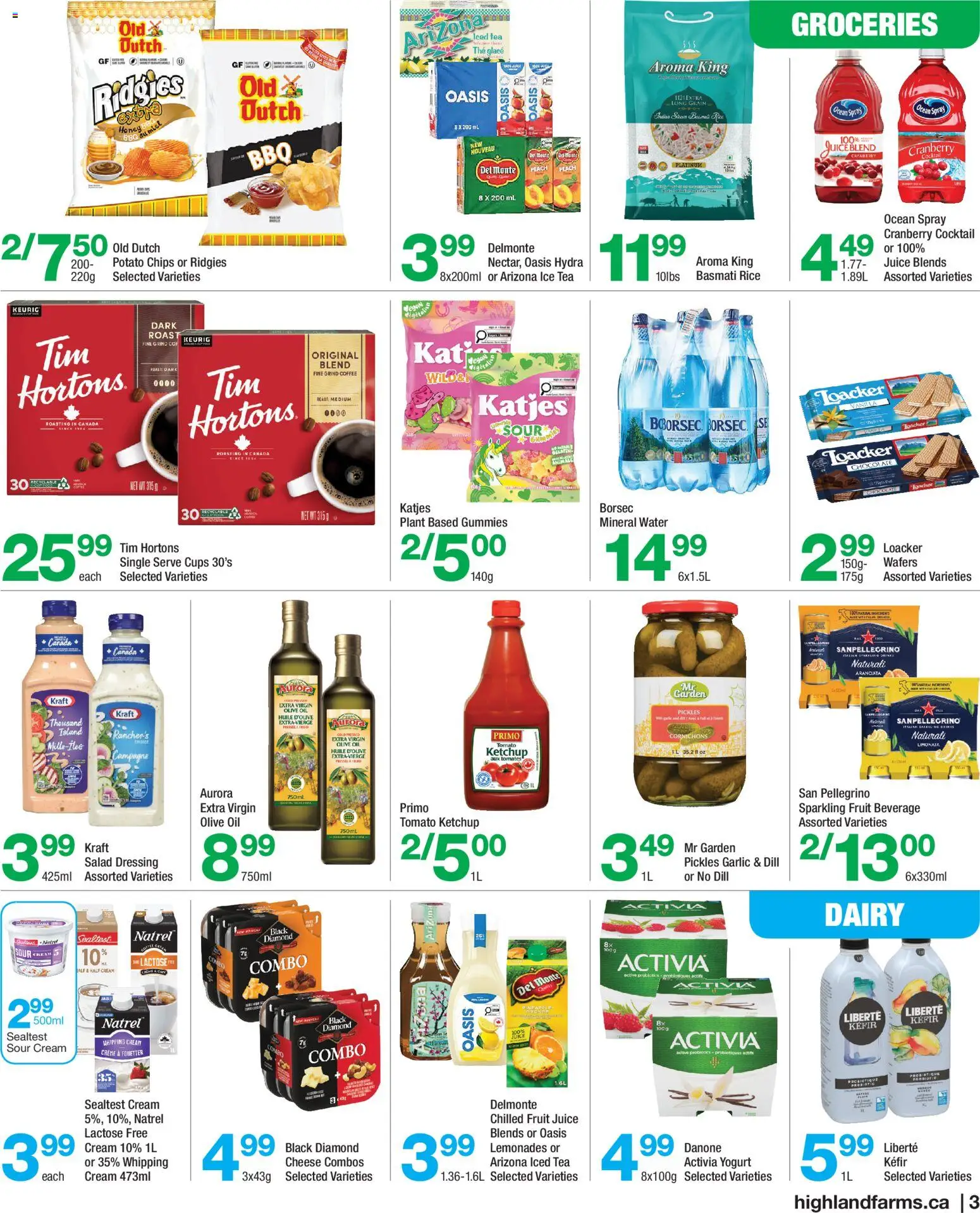 Highland Farms flyer valid from Aug 20, 2026 | Page: 3 | Products: Sour cream, Chips, Iced tea, Basmati rice