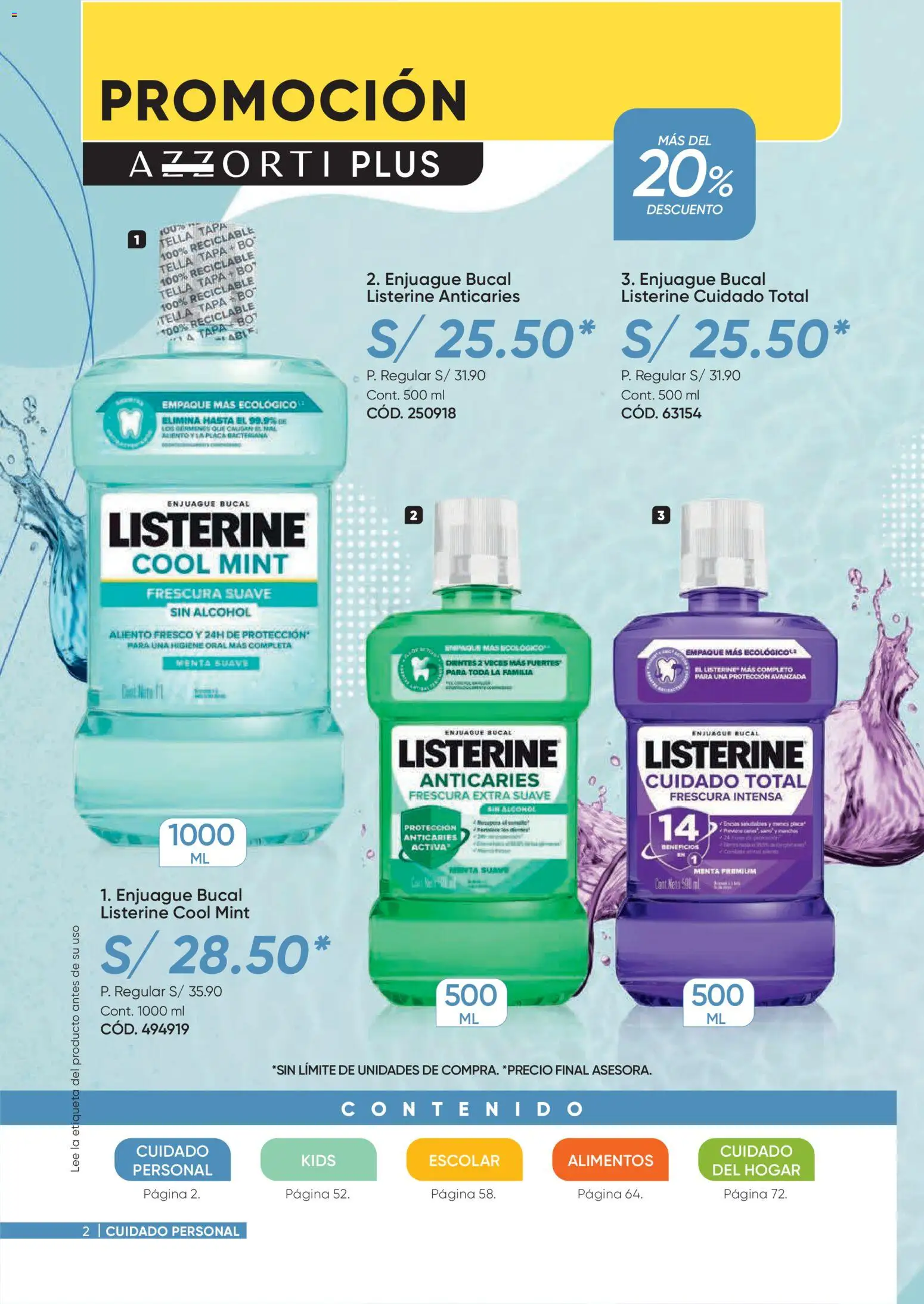 Catálogo Azzorti válido desde 09/03/2026 | Página: 2 | Productos: Alcohol, Tapa, Empaque, Listerine