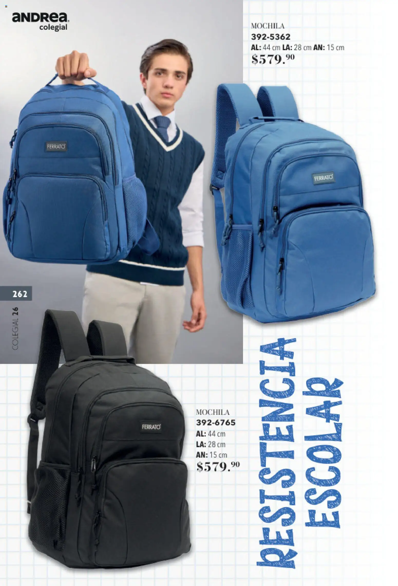 Nuevas ofertas de Andrea válidas en toda la República Mexicana desde el 23/05/2026. ¡Encuentra las mejores ofertas en Andrea catálogo Colegial! | Página: 262 | Productos: Mochila